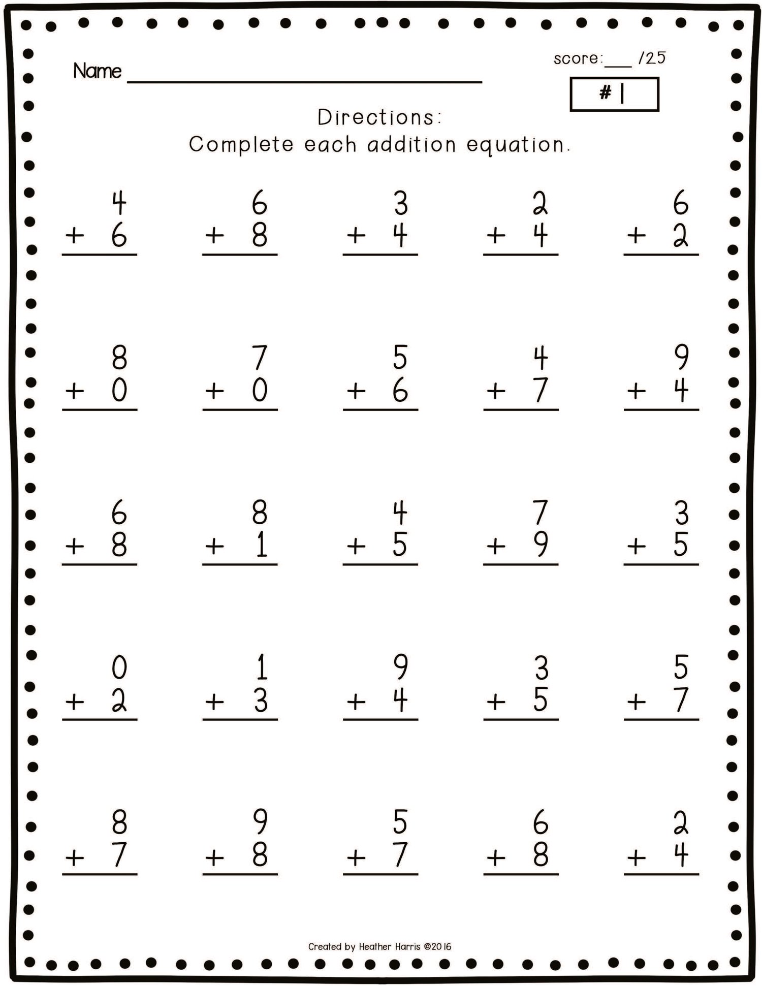 Single Digit Addition Practice Pages