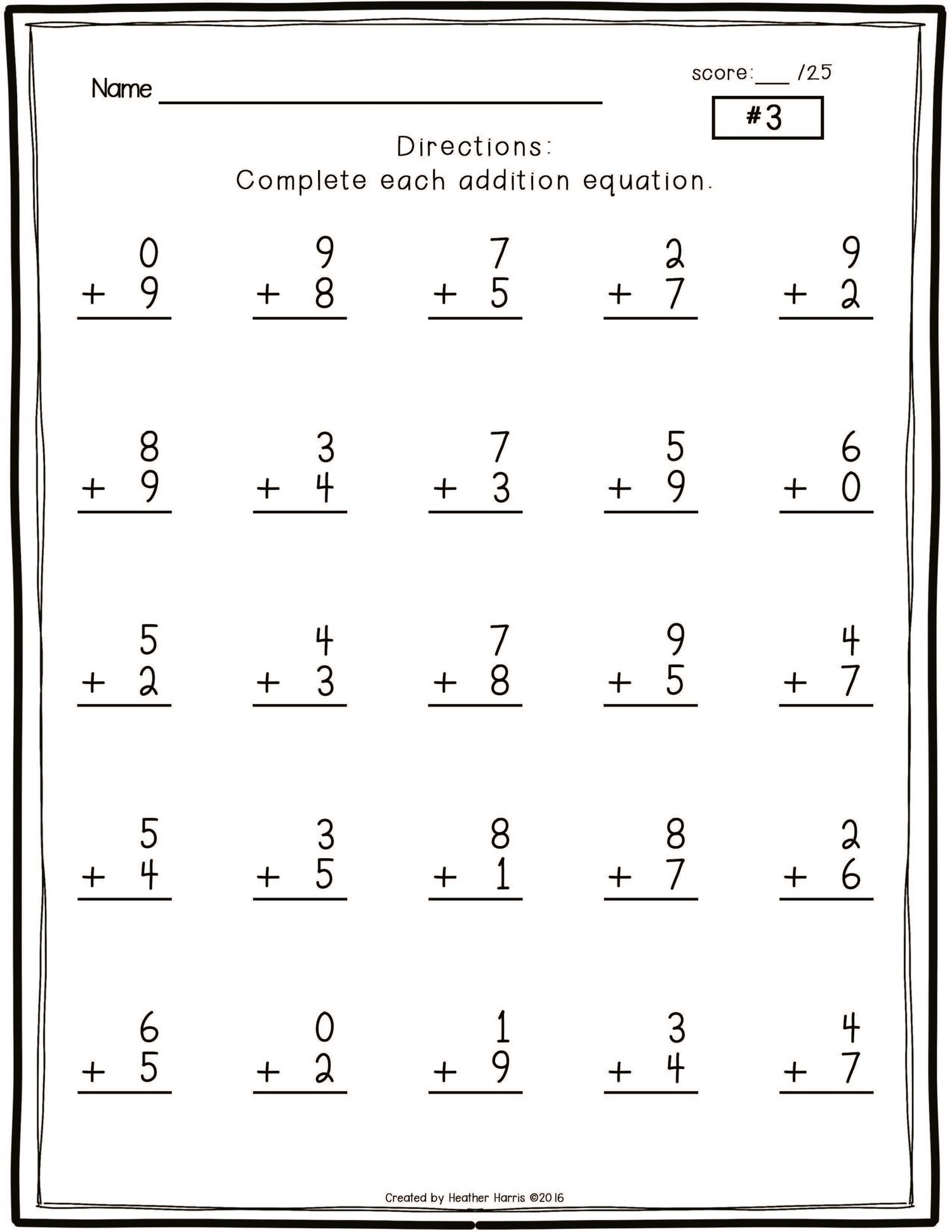 Single Digit Addition Practice Pages