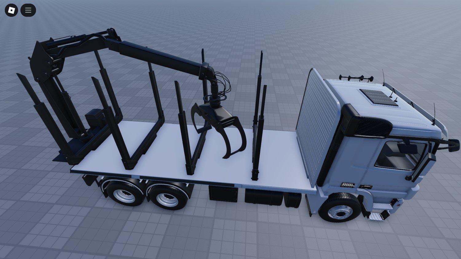 Rear view showing crane on logging truck
