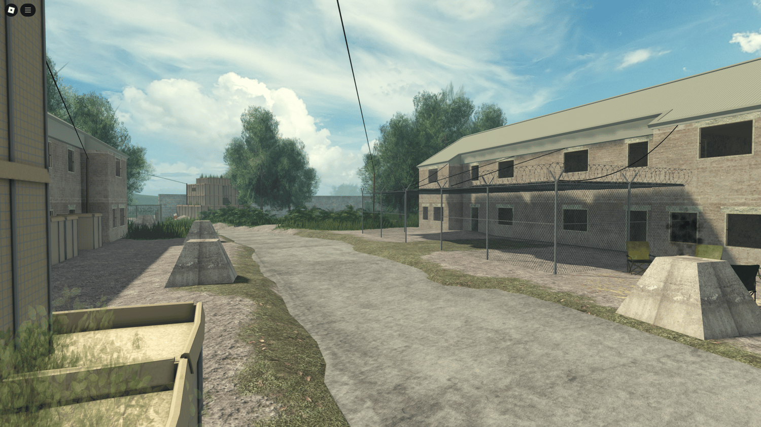 Interior view of a Roblox gun training area on Salisbury Plain map