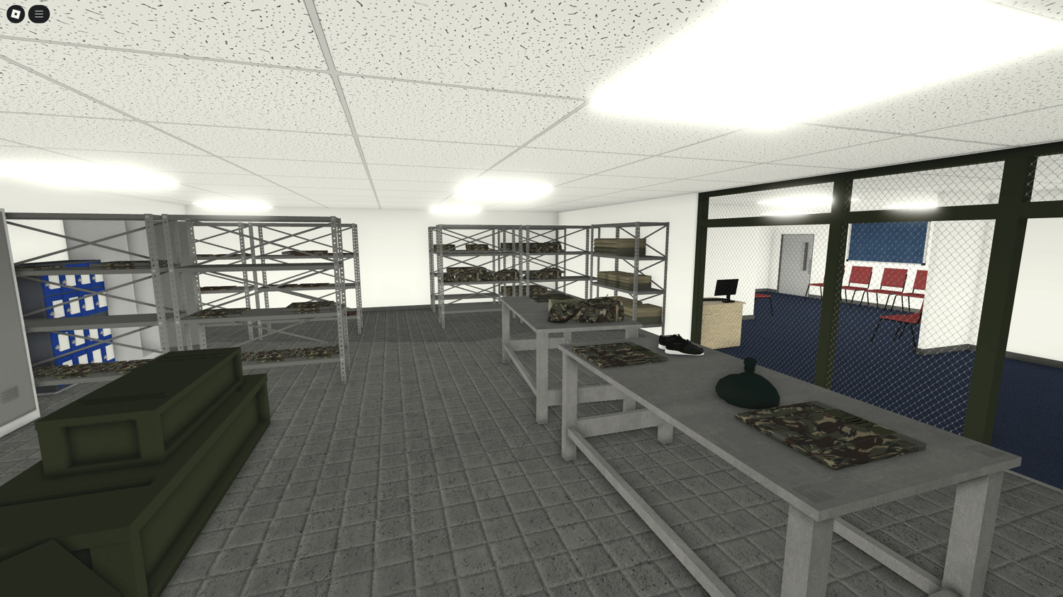 Headquarters building with fully detailed Roblox interiors