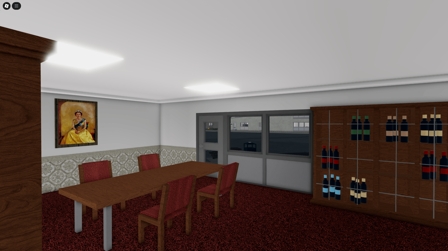 Interior of flight simulator training facility in Roblox