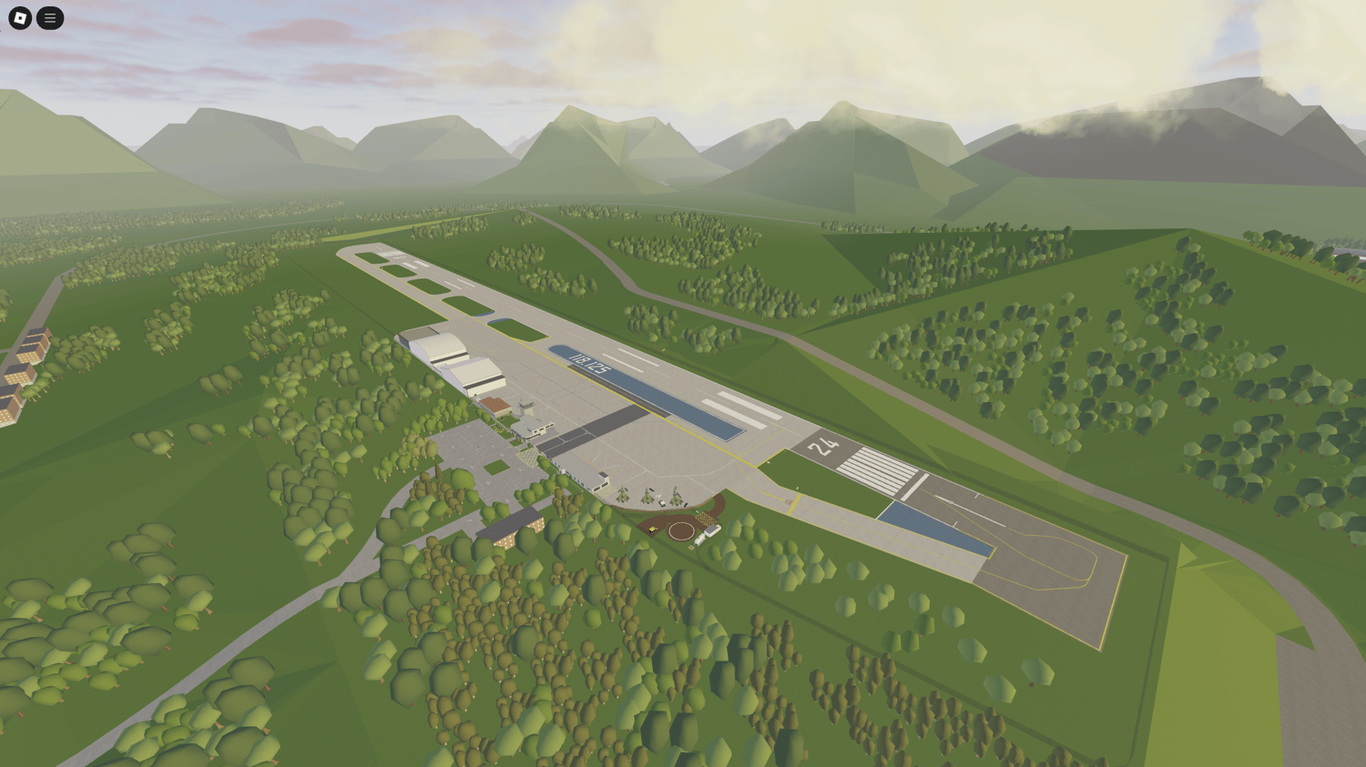 Summer terrain with winding roads and alpine trees