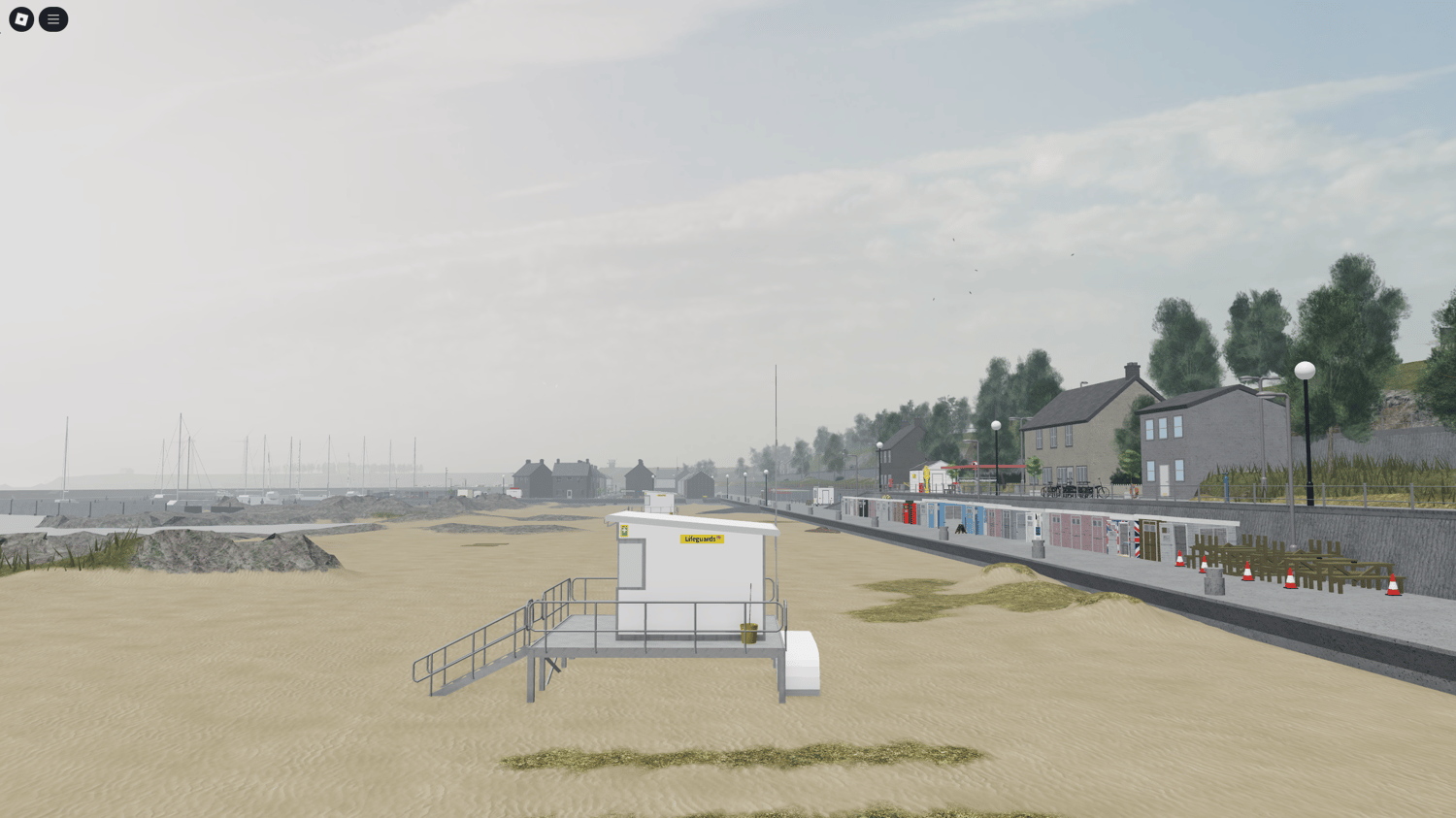 Airfield tarmac and airport buildings in UK style