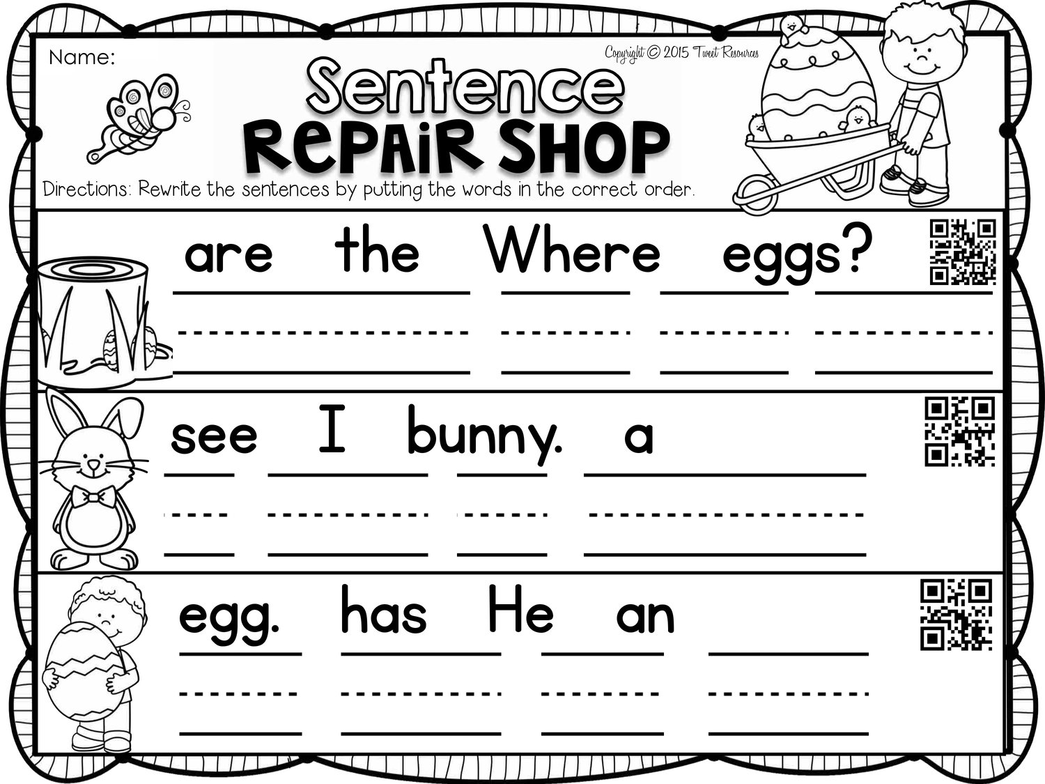 Kindergarten No Printables for Easter! 35 pages of Math & Literacy Worksheets!
