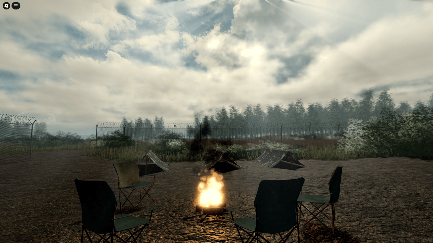 Camp surrounded by fences in countryside