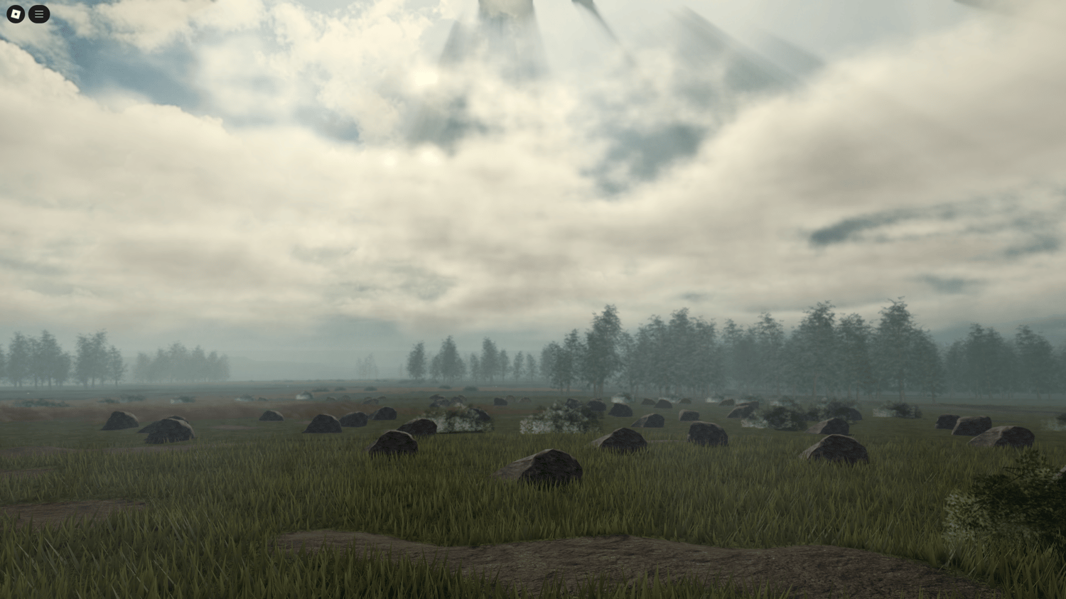 Roblox military map with forest and rocks