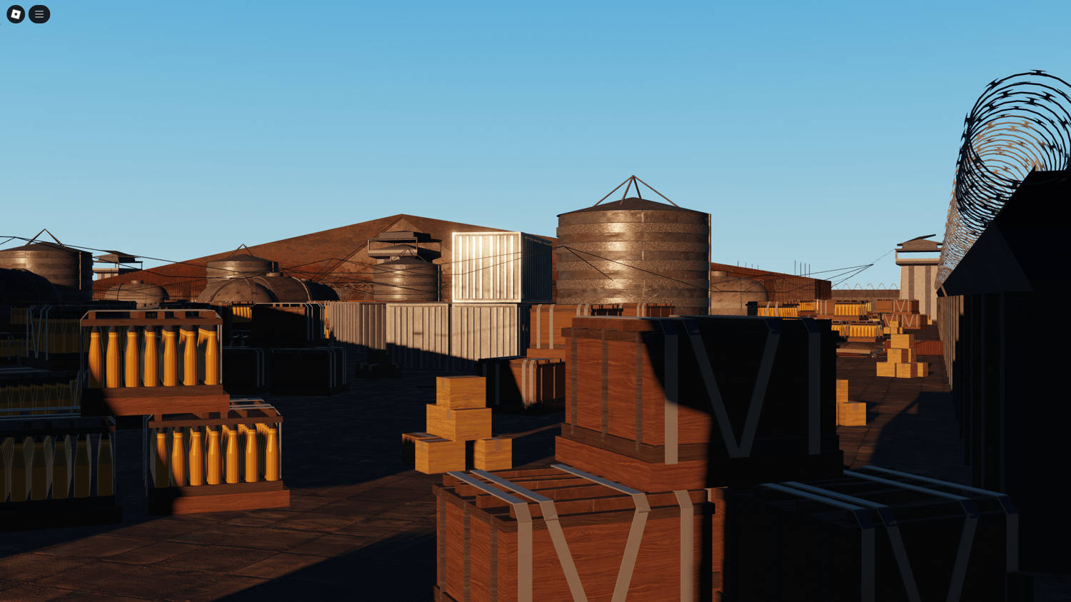 Roblox military base arena with sandbag cover
