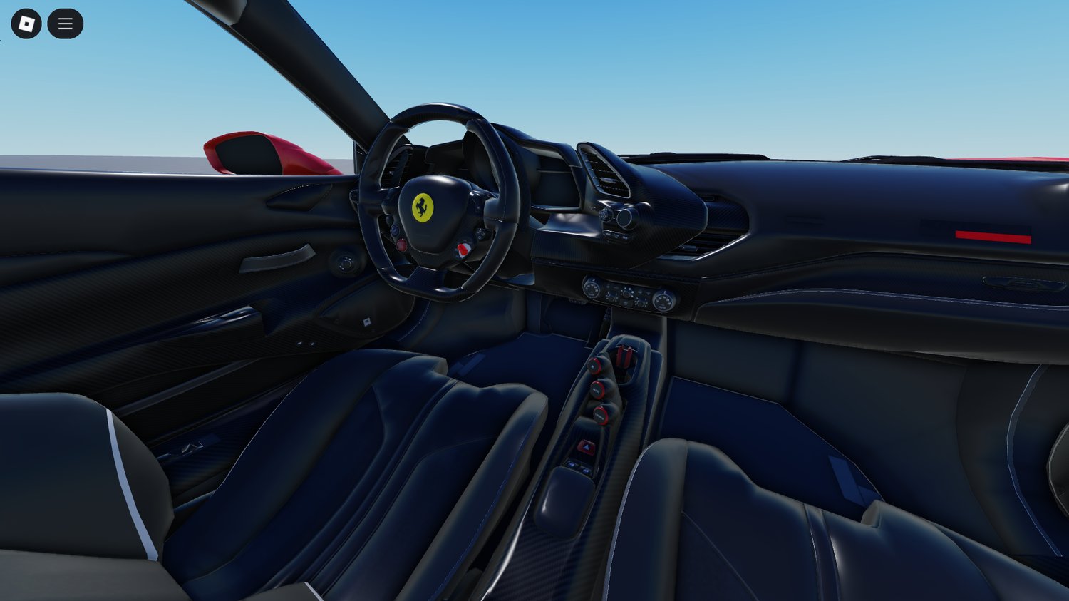 Interior cockpit of Ferrari supercar in Roblox