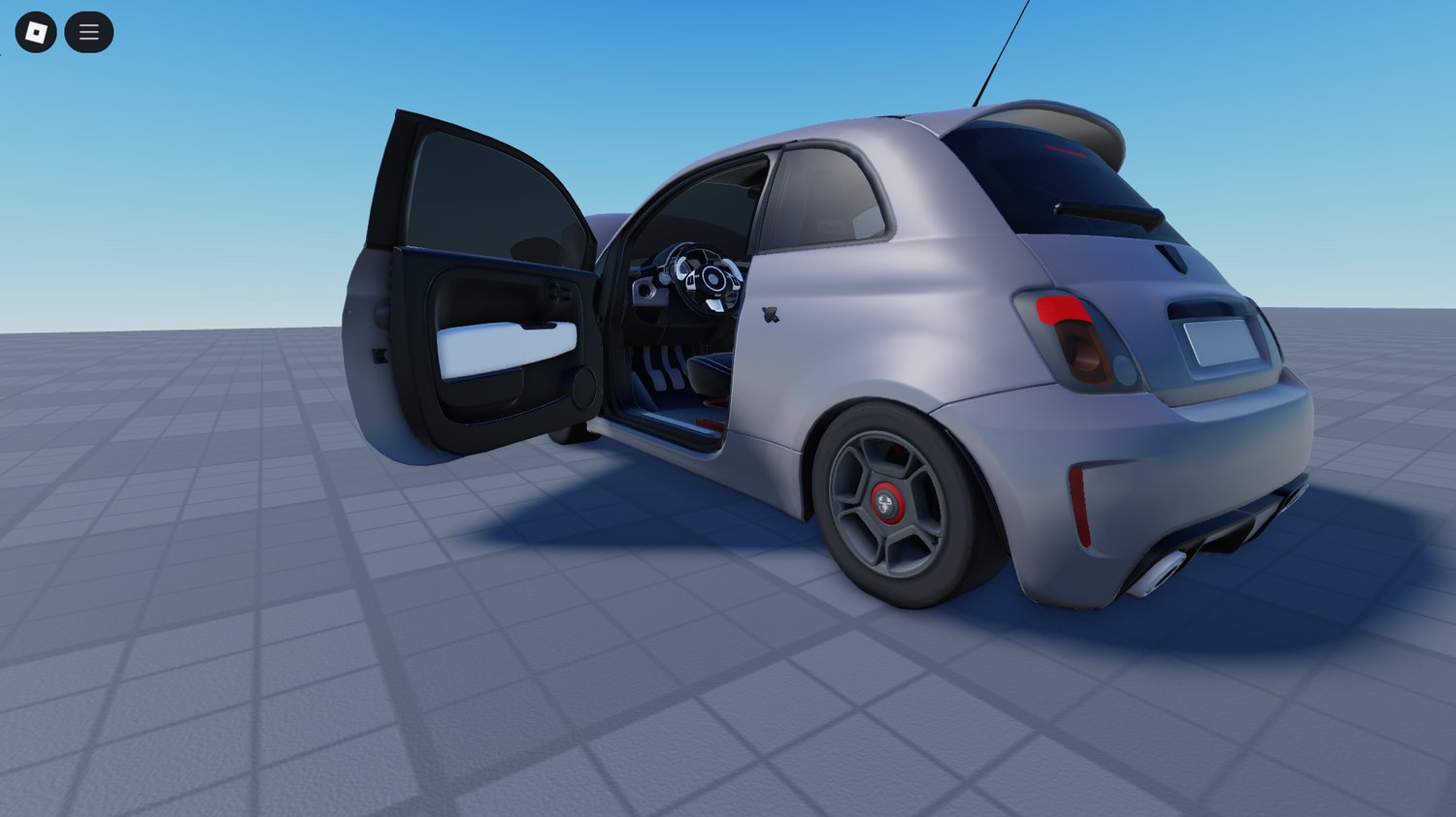 Rear view of Roblox Fiat 500 with taillights