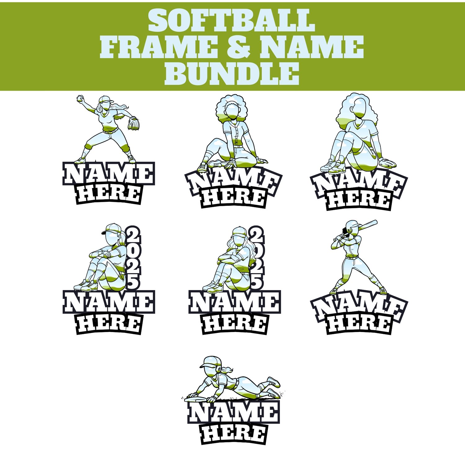 Softball Lessons Frame Softball Name and Frame Bundle 1 | Canva Frames | Drag & Drop Color ...