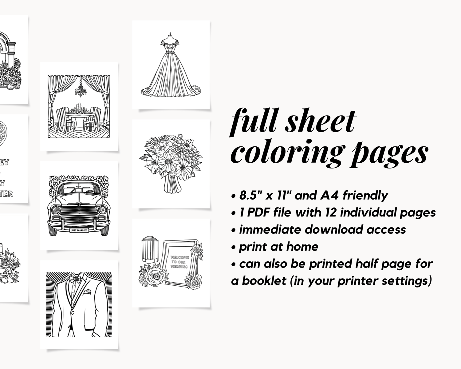Classic Wedding Kids Table Coloring Pages