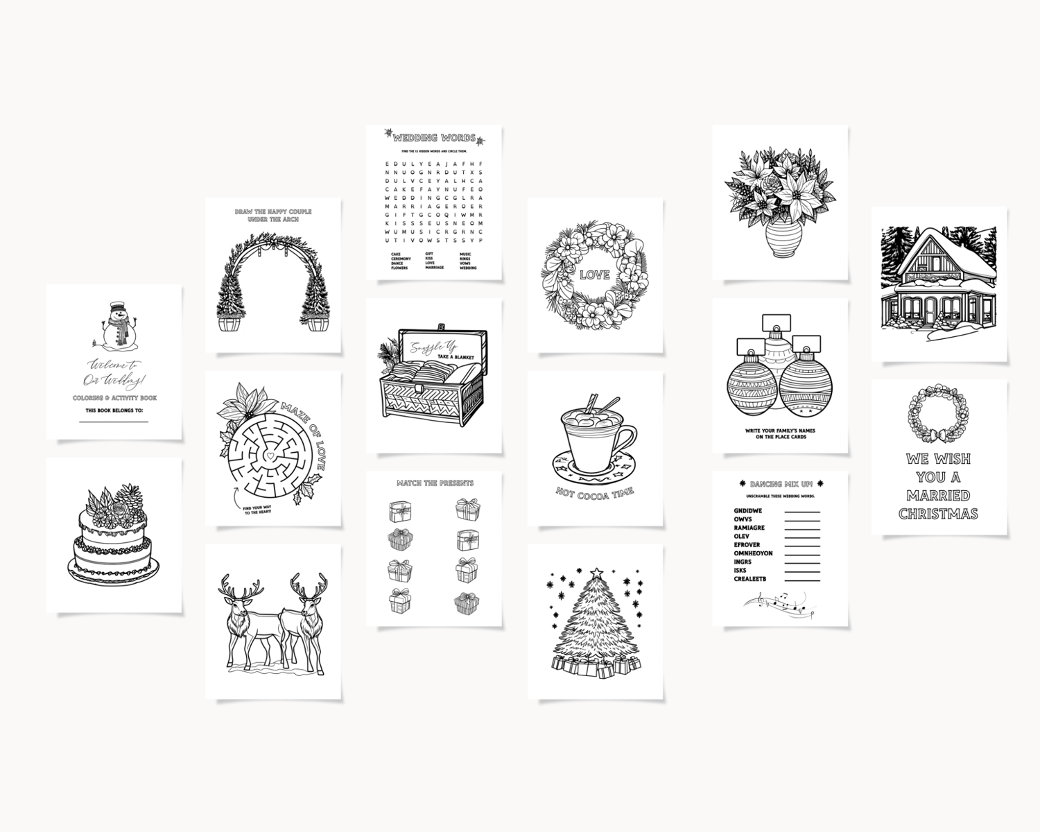 December Holiday Wedding Activity and Coloring Pages Printable