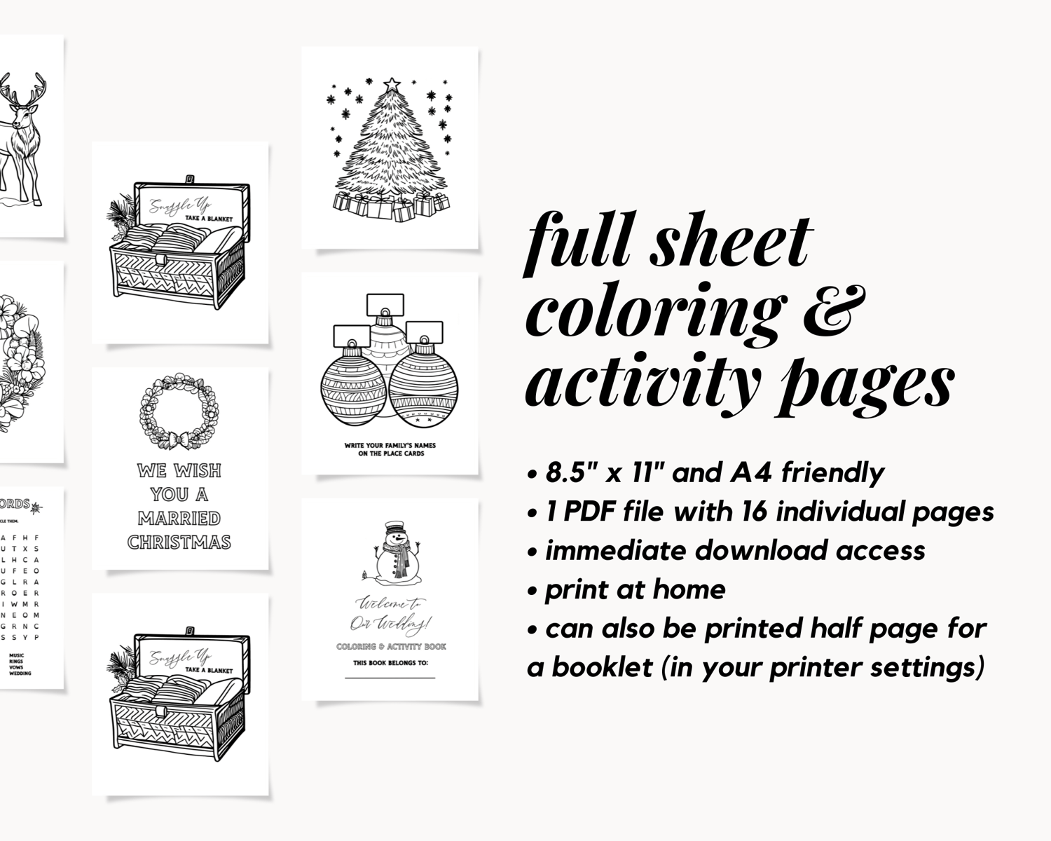 Christmas Wedding Activity and Coloring Pages Printable