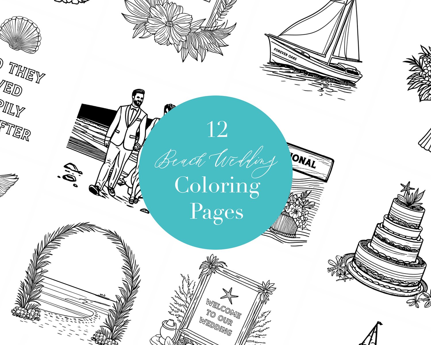 Beach Wedding Kids Table Coloring Pages