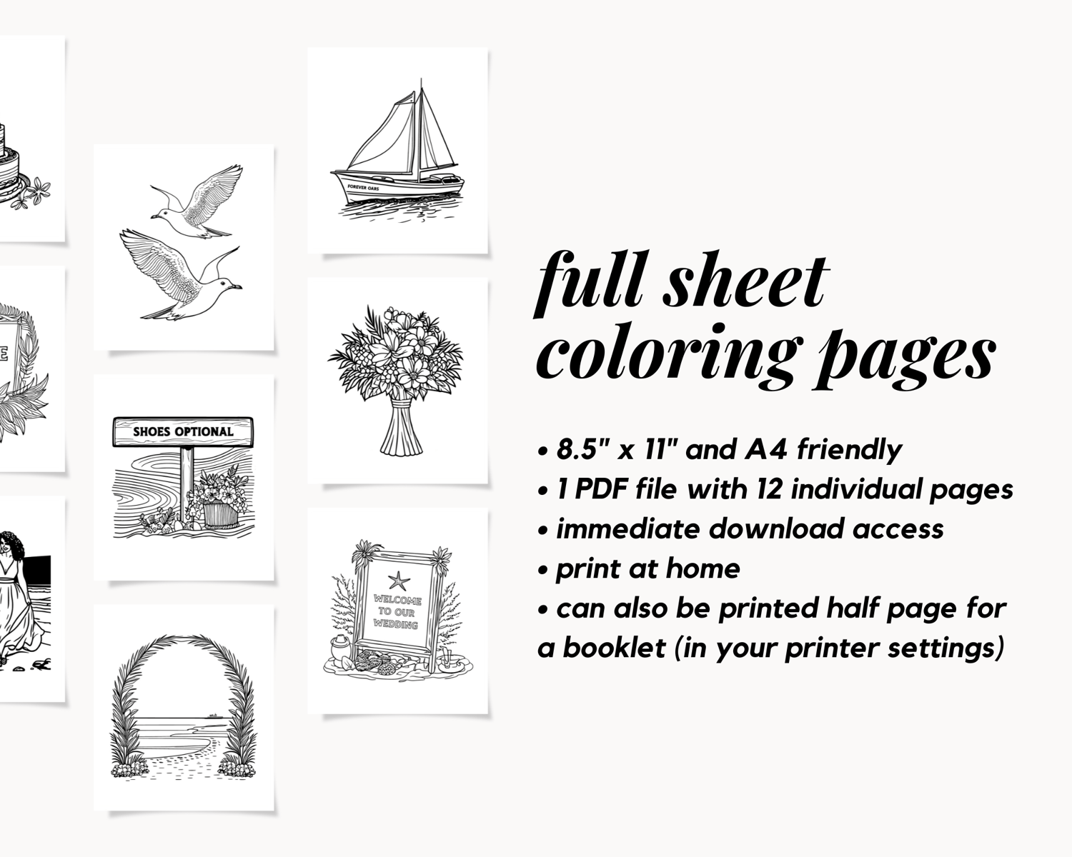 Beach Wedding Kids Table Coloring Pages
