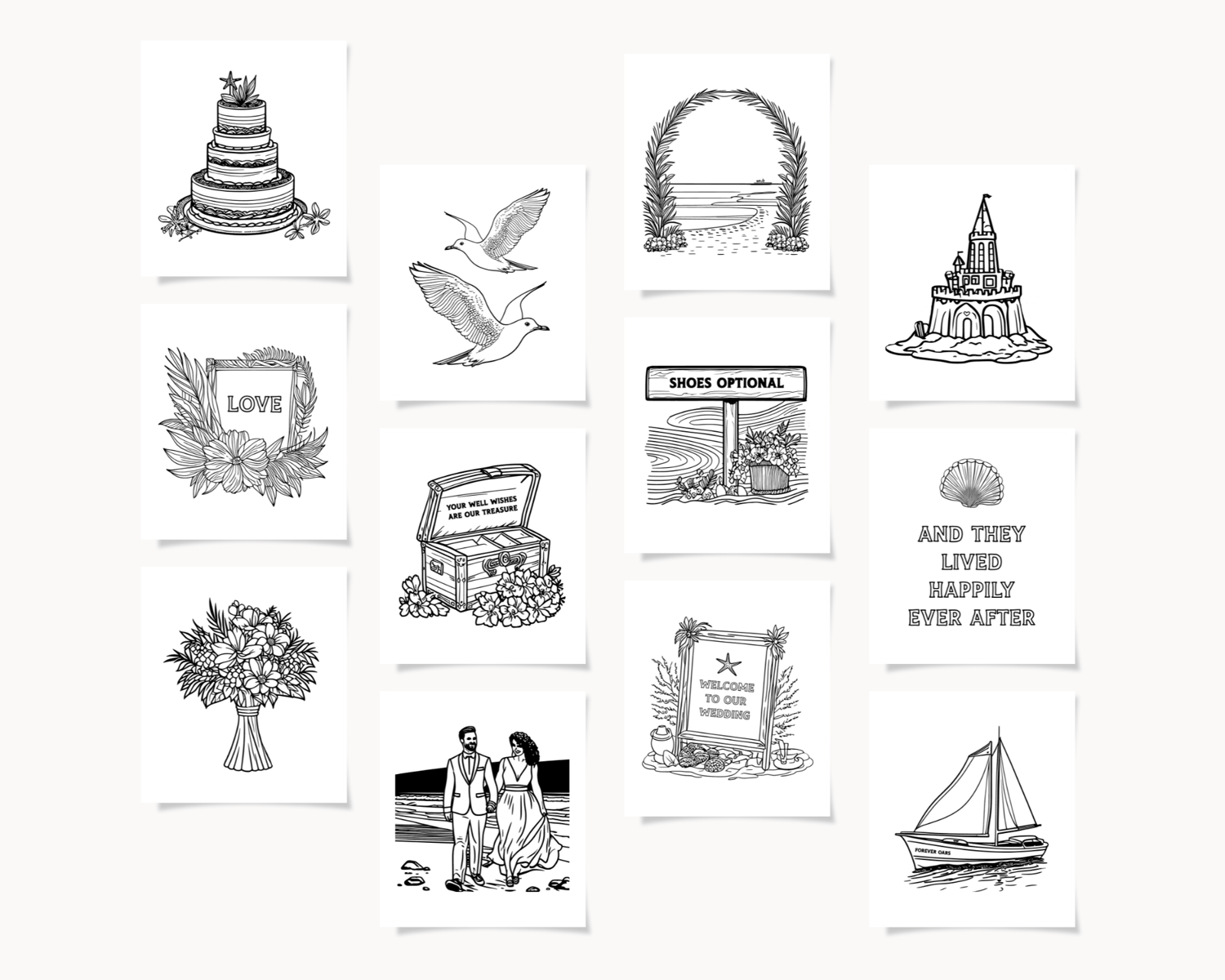 Beach Wedding Kids Table Coloring Pages