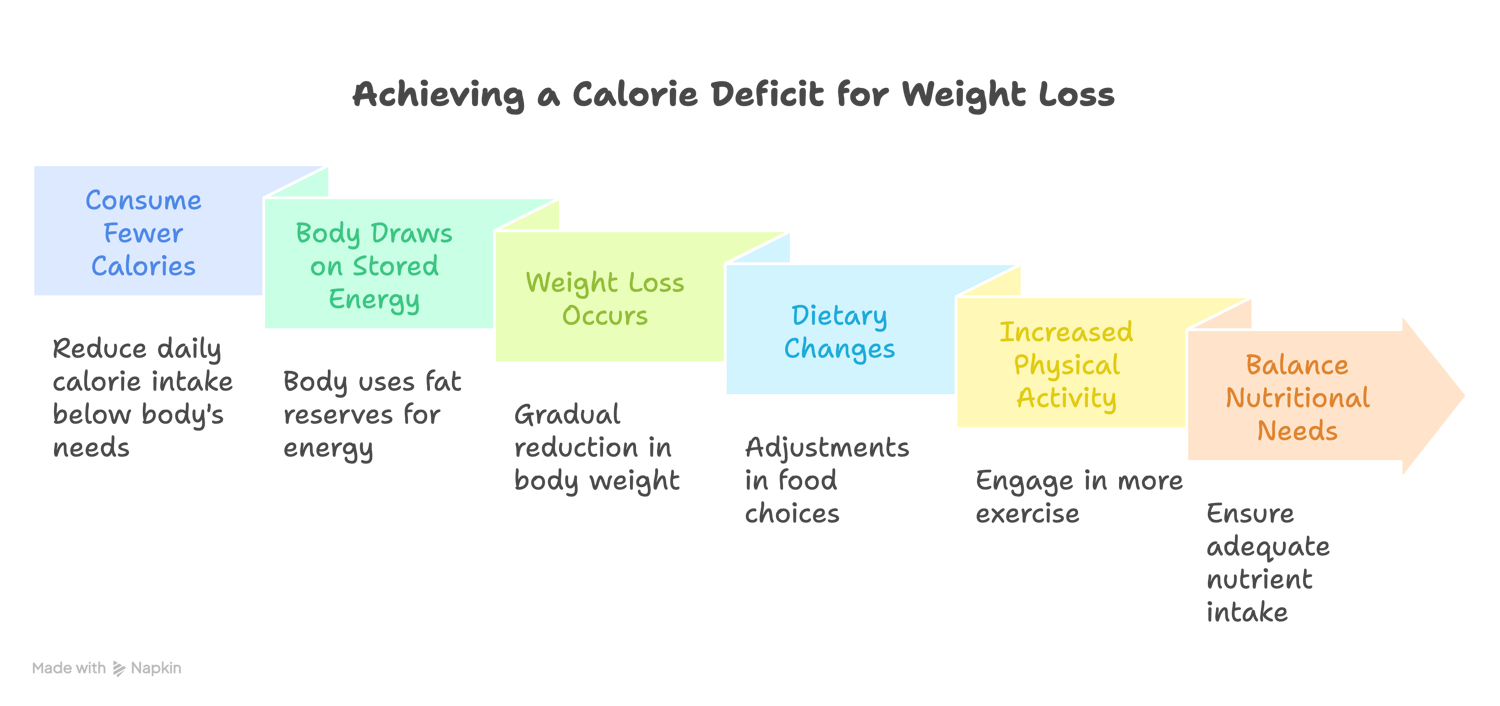 Achieving a Calorie Deficit for Weight Loss Infographic.