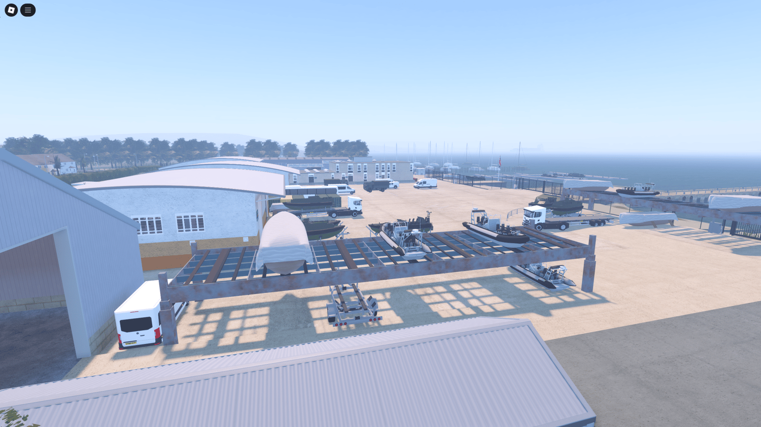 Cargo ship in background of Roblox sea map