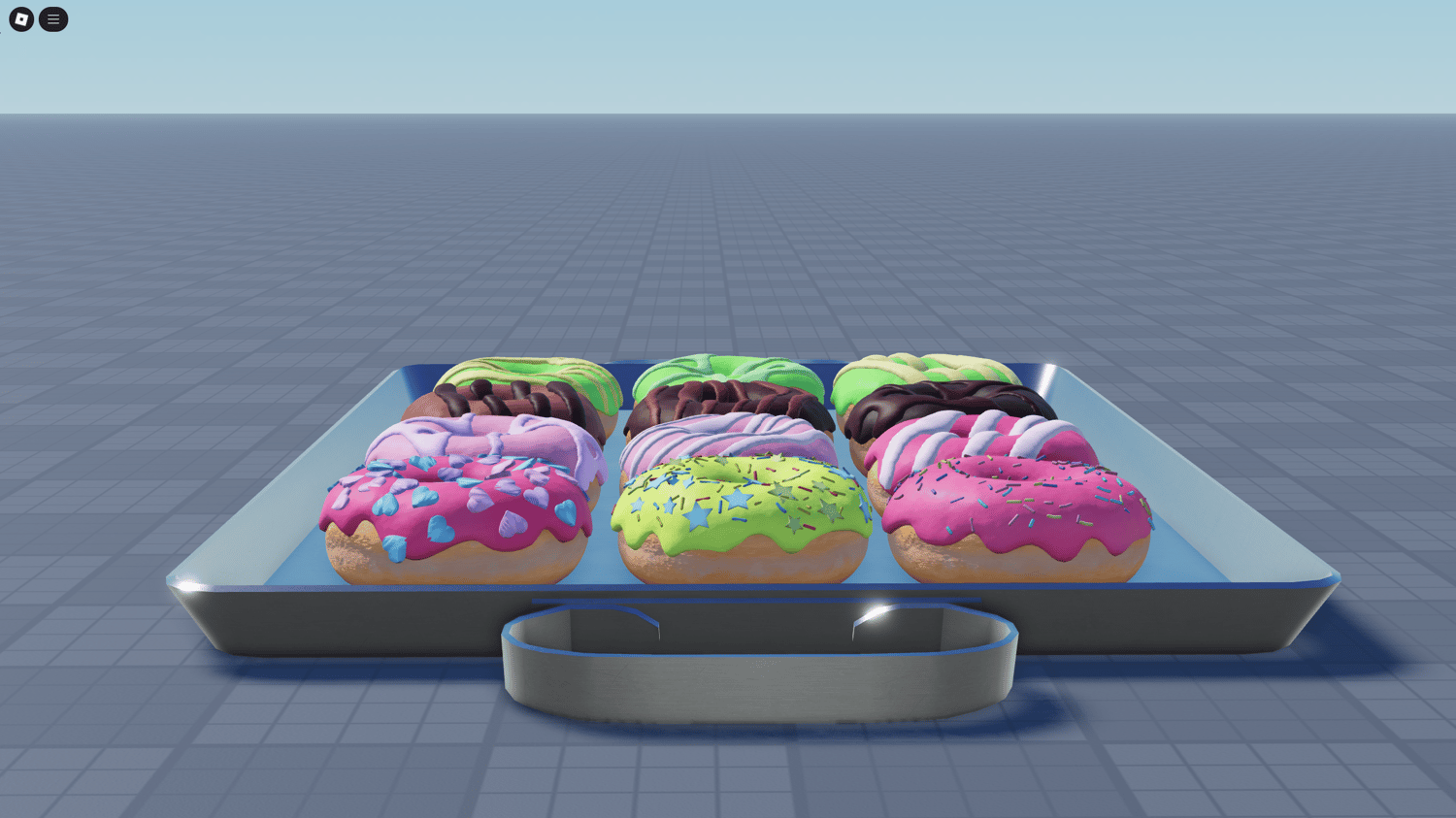 Colorful frosted Roblox donuts on display