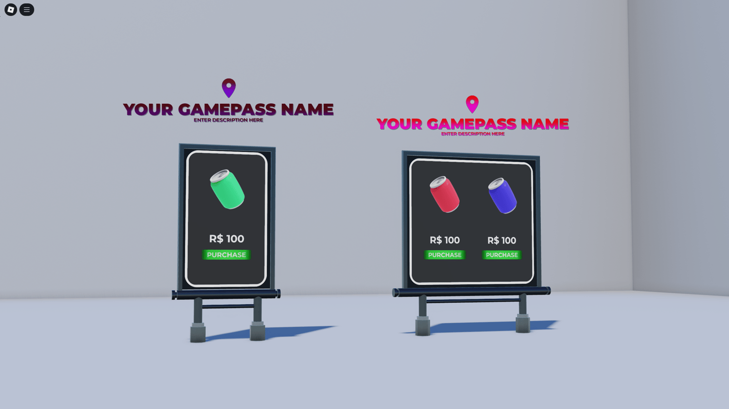 Roblox gamepass board with custom text fields