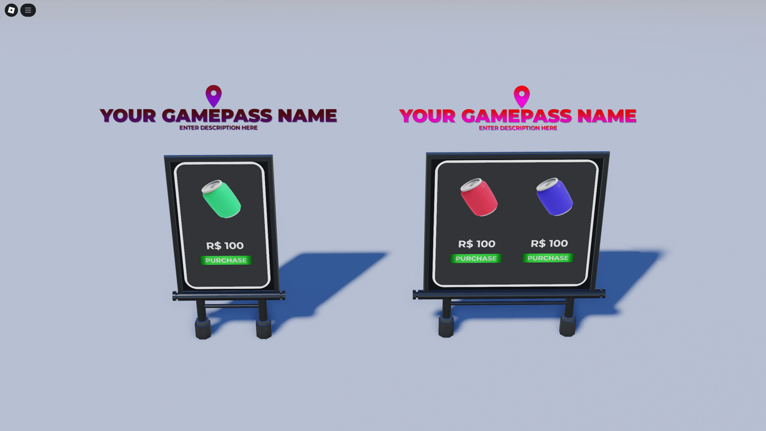 Advanced UI board showing gamepass options