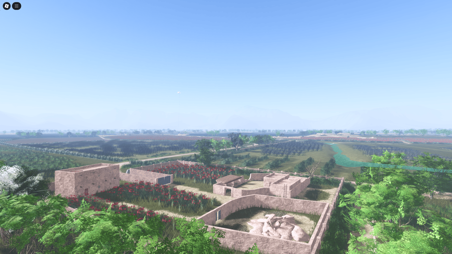 Detailed forward operating base (FOB) with military defenses