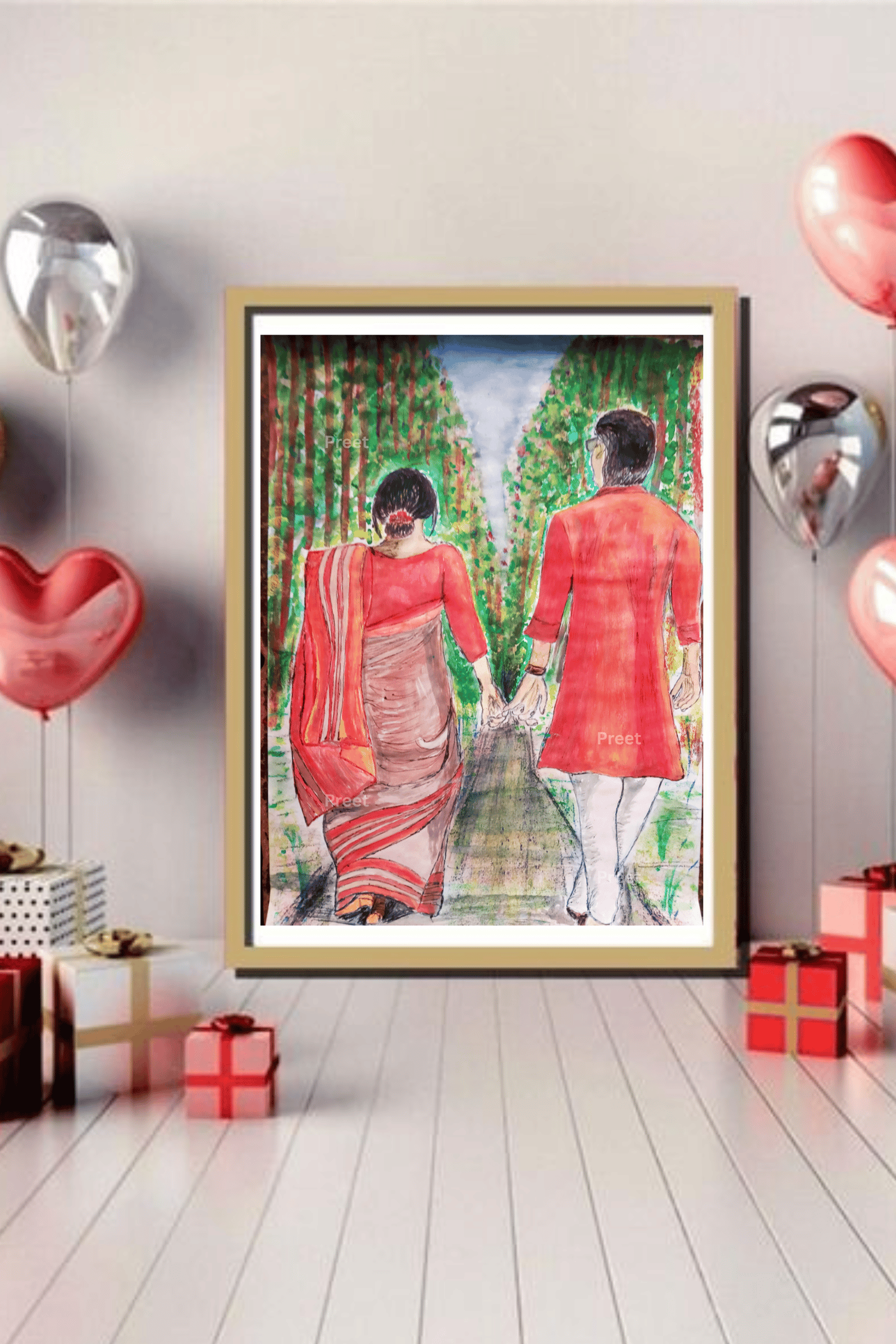 #IndianArt #WatercolorLove #CoupleWallArt #DigitalDownloadArt #PrintableLoveGift #IndianCouple #TraditionalArt #HandmadeWatercolor #ArtistWall #RomanticDecor #IndianWeddingGift #EternalLove #NatureWalkArt #InstantDownload