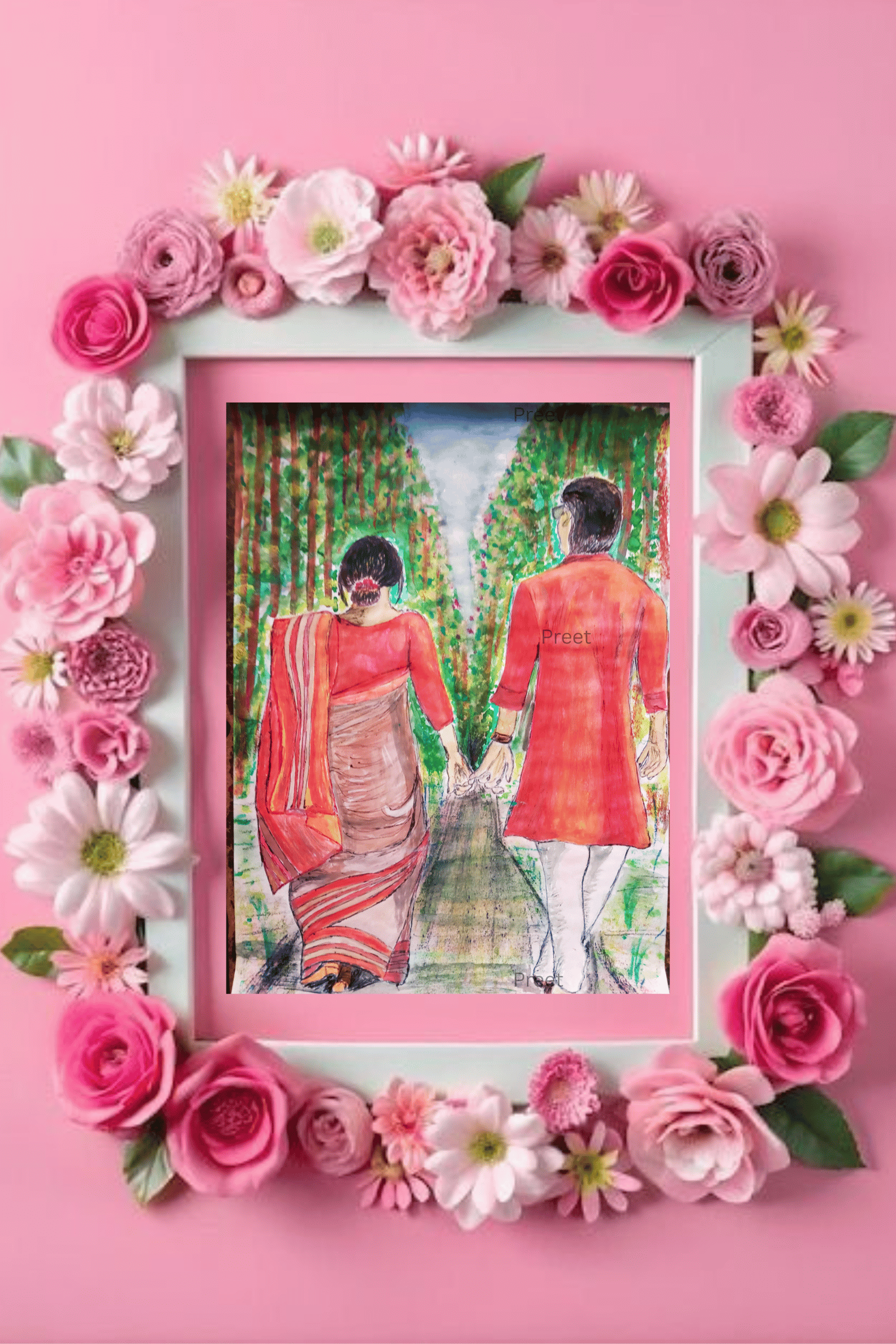 #IndianArt #WatercolorLove #CoupleWallArt #DigitalDownloadArt #PrintableLoveGift #IndianCouple #TraditionalArt #HandmadeWatercolor #ArtistWall #RomanticDecor #IndianWeddingGift #EternalLove #NatureWalkArt #InstantDownload