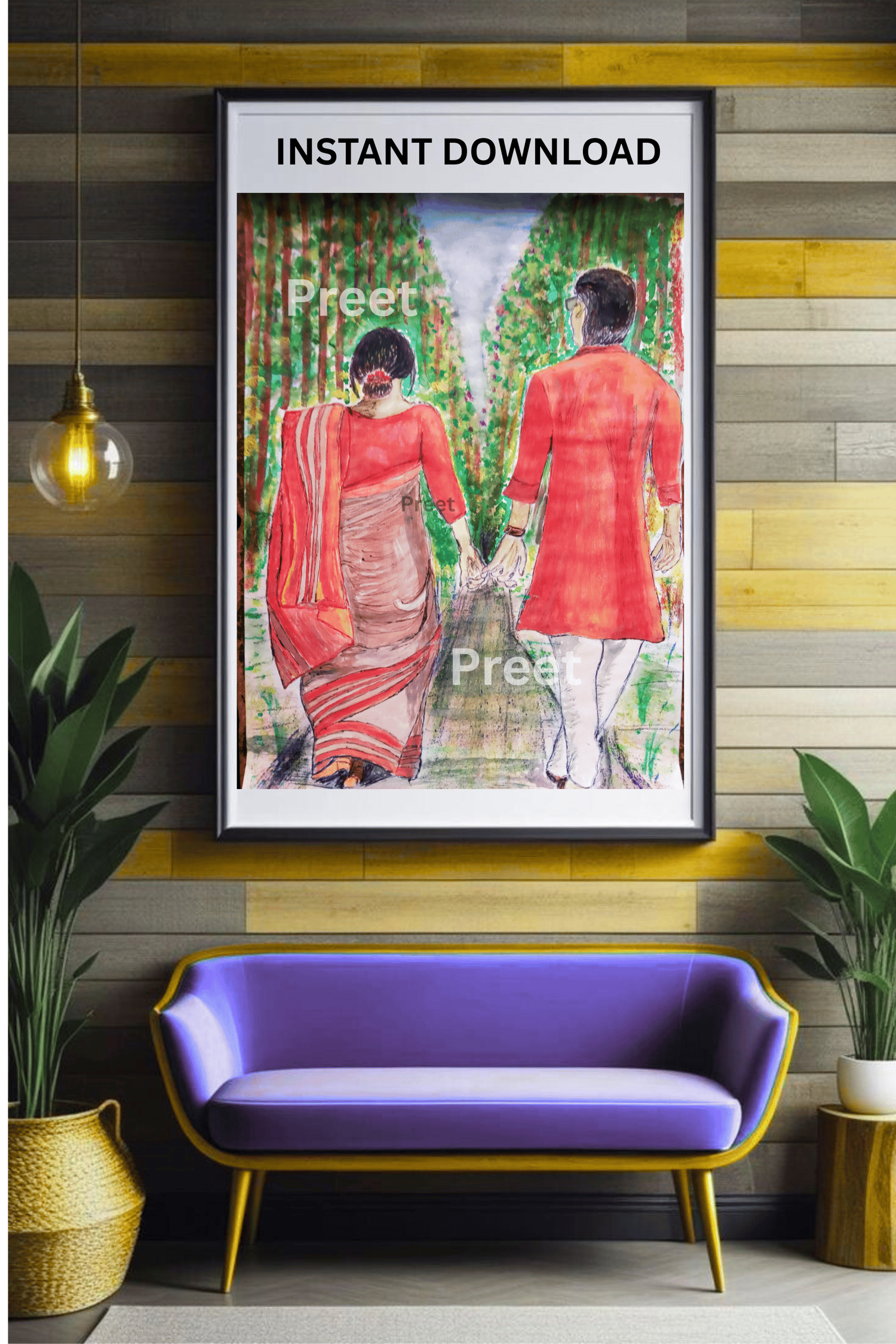 #IndianArt #WatercolorLove #CoupleWallArt #DigitalDownloadArt #PrintableLoveGift #IndianCouple #TraditionalArt #HandmadeWatercolor #ArtistWall #RomanticDecor #IndianWeddingGift #EternalLove #NatureWalkArt #InstantDownload