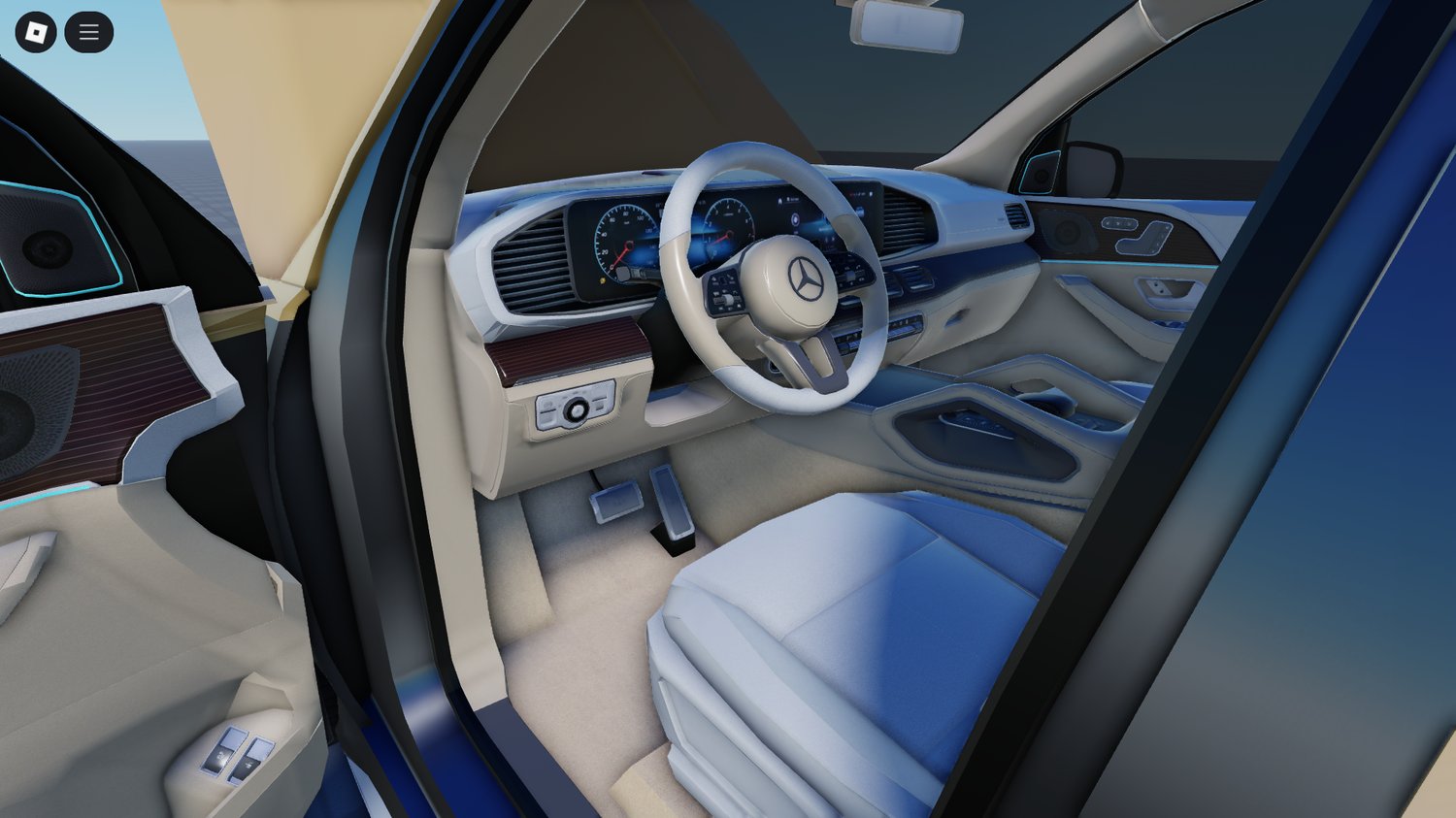 Roblox player entering SUV through open rear door