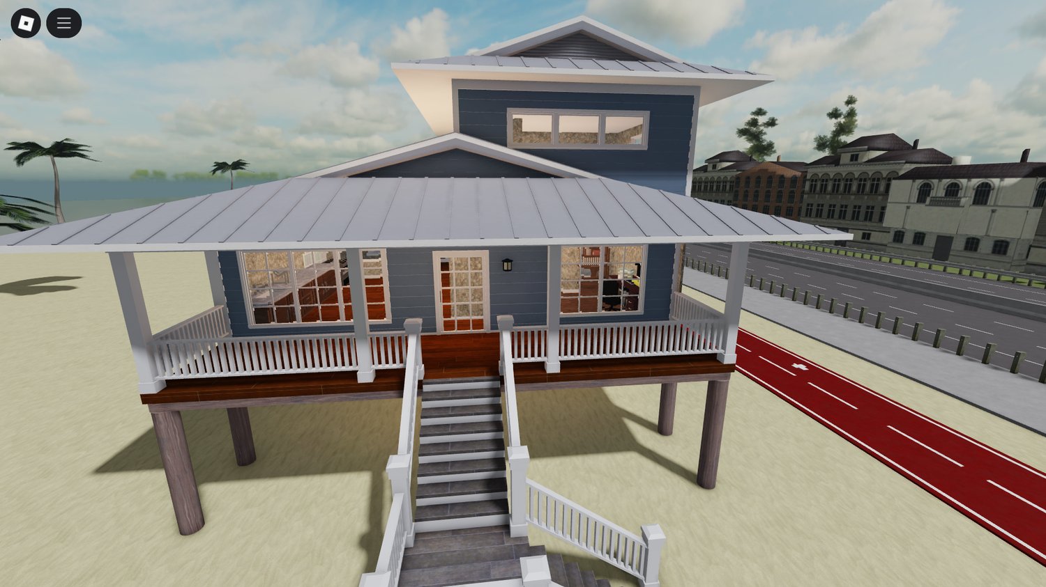 Aerial view of Otobahn beach map in Roblox