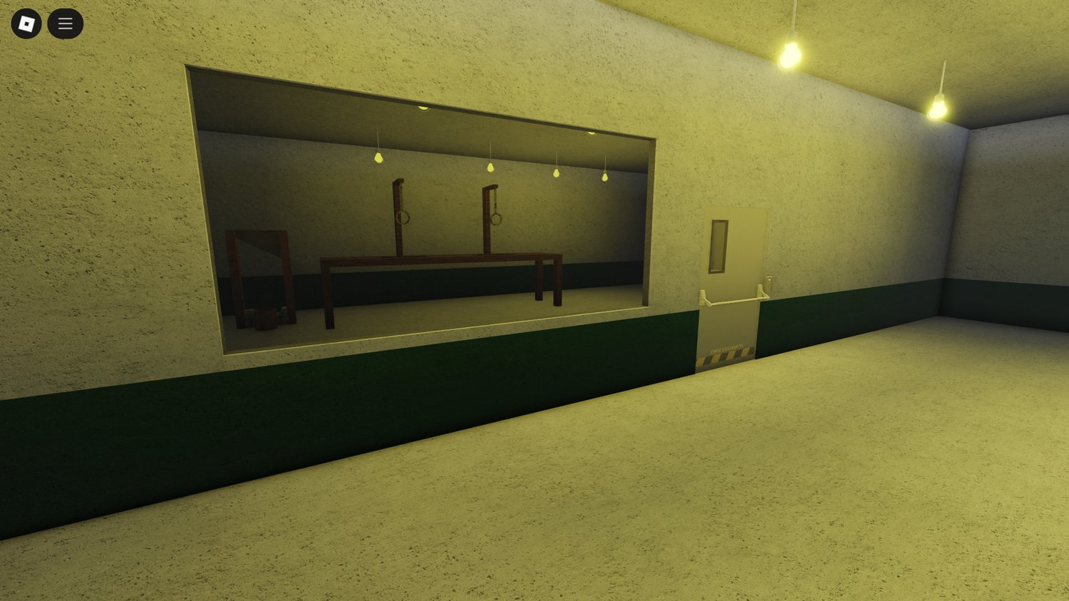 Execution room with guillotine and hanging structure