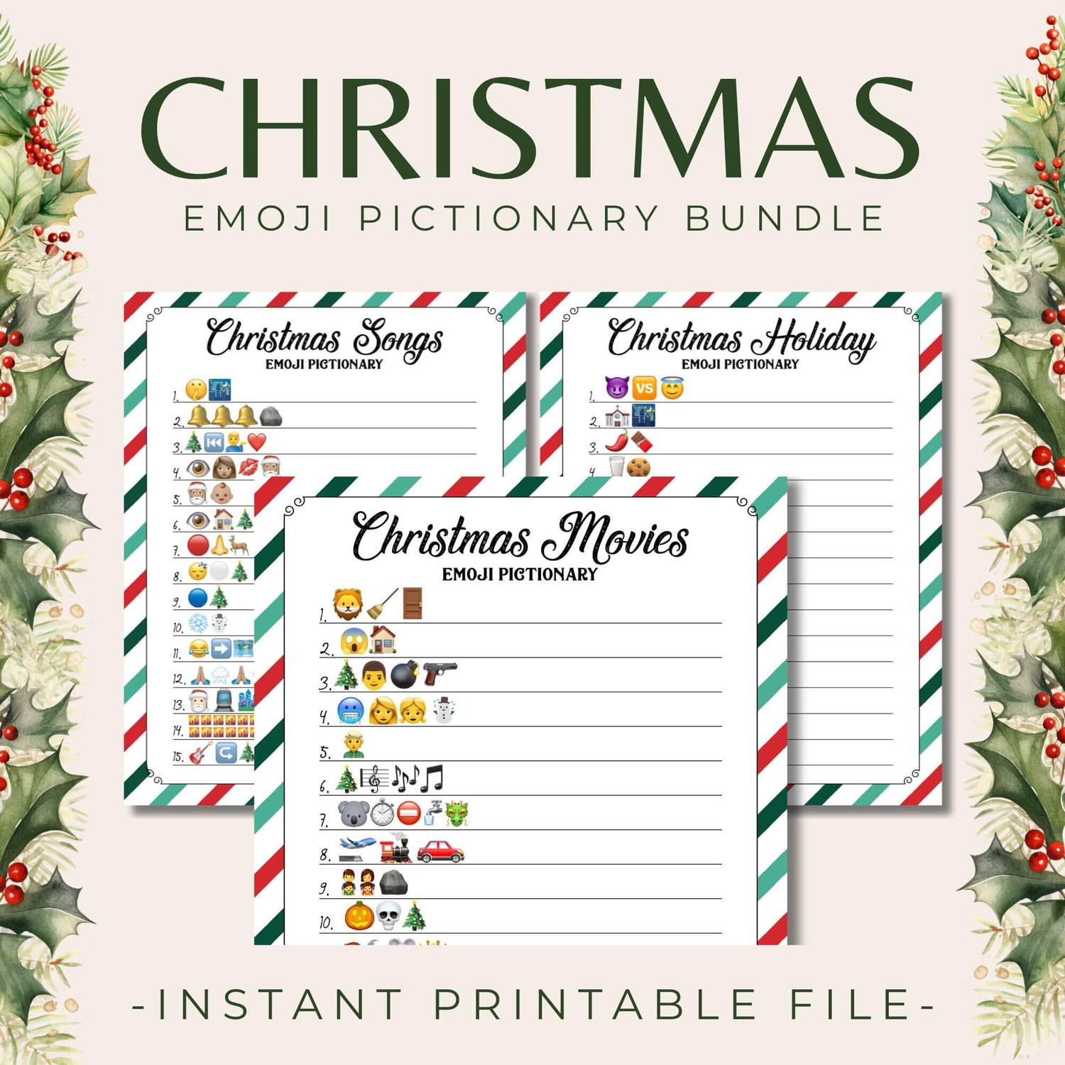Christmas Emoji Pictionary Game Bundle – Fun Holiday Movies, Songs & Words