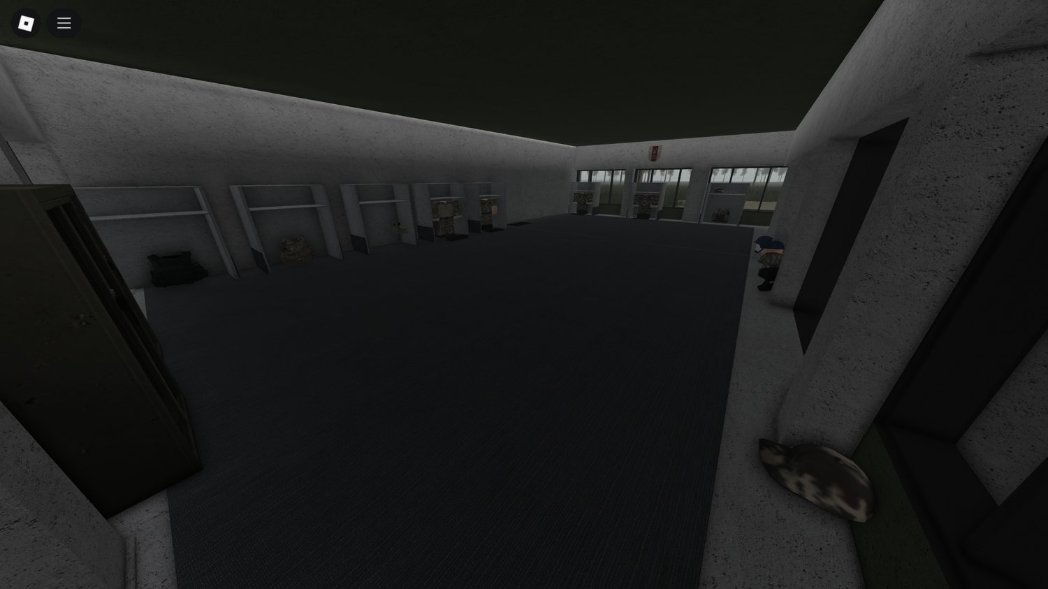 Fully enterable garages with parked tanks and vehicles