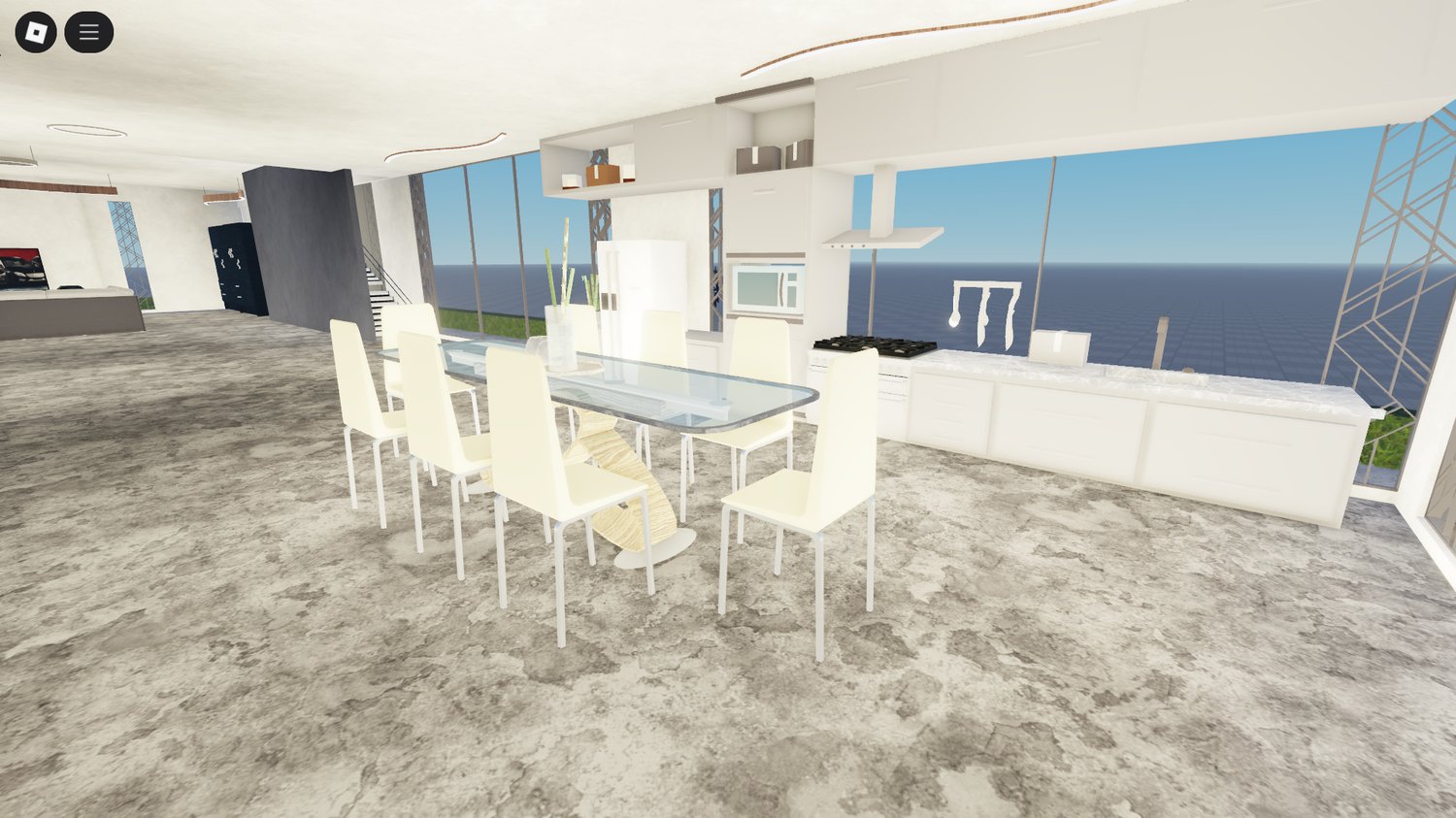 Kitchen and dining area with table setup