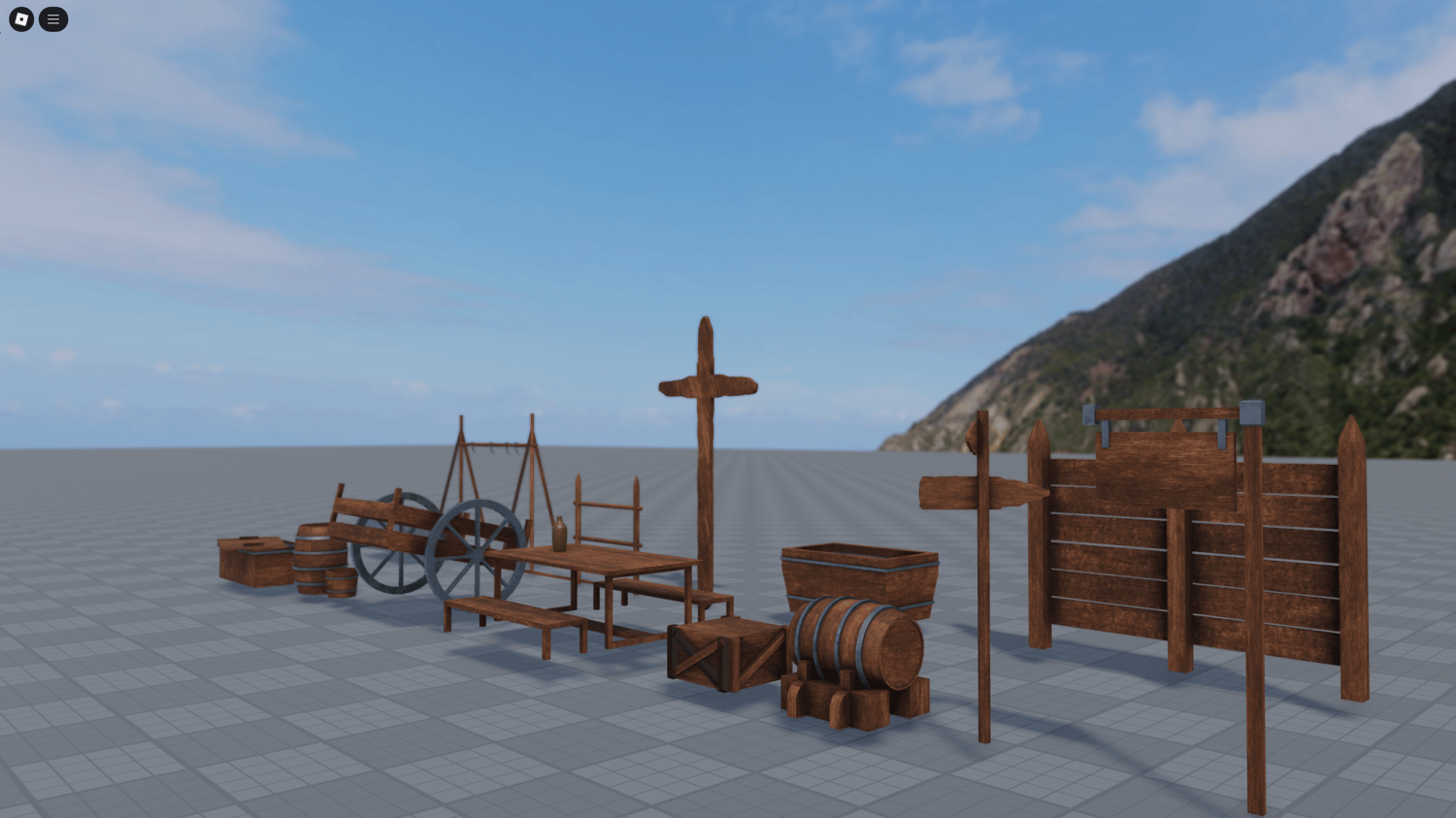 Roblox medieval asset pack featuring barrels and signs