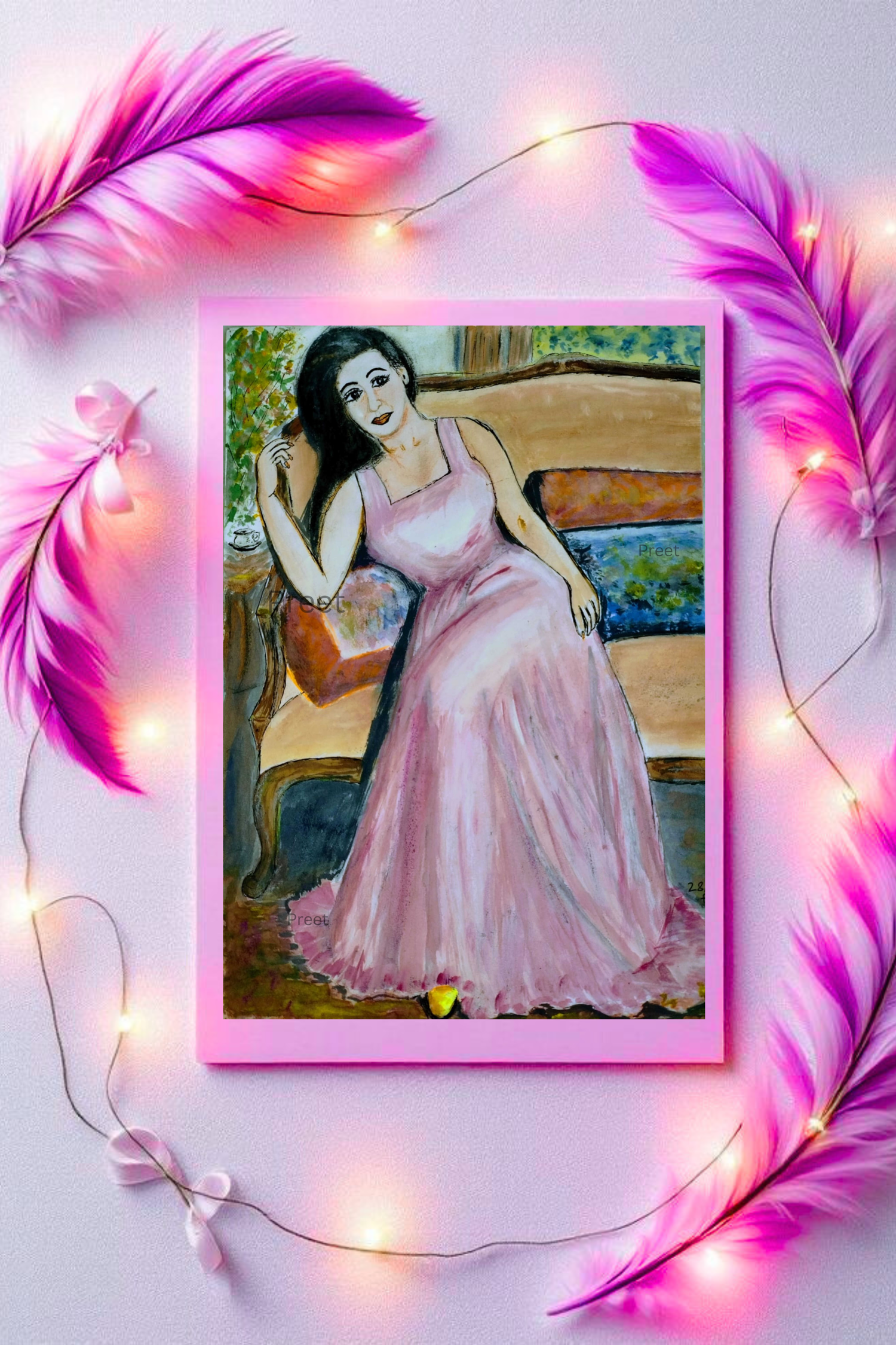 WatercolorArt #PrintableWallArt #FeminineEnergy #GiftForHer #HandmadeDigitalArt #ArtistWall #IndianArtist #SelfLoveDecor #CozyVibes #PinkGownPortrait #VintageInspo #EmotionalArt #HomeDecorLover