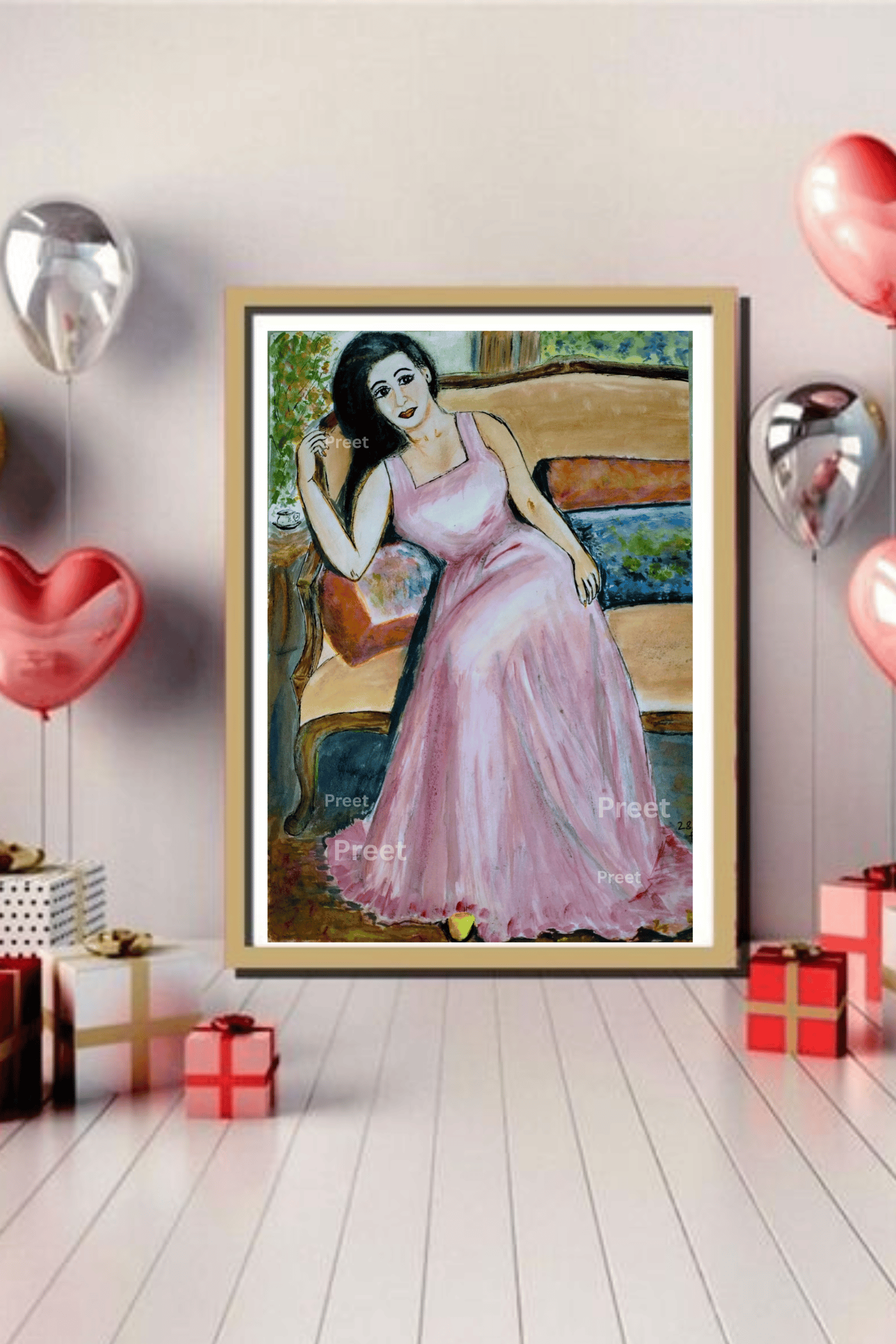 WatercolorArt #PrintableWallArt #FeminineEnergy #GiftForHer #HandmadeDigitalArt #ArtistWall #IndianArtist #SelfLoveDecor #CozyVibes #PinkGownPortrait #VintageInspo #EmotionalArt #HomeDecorLover