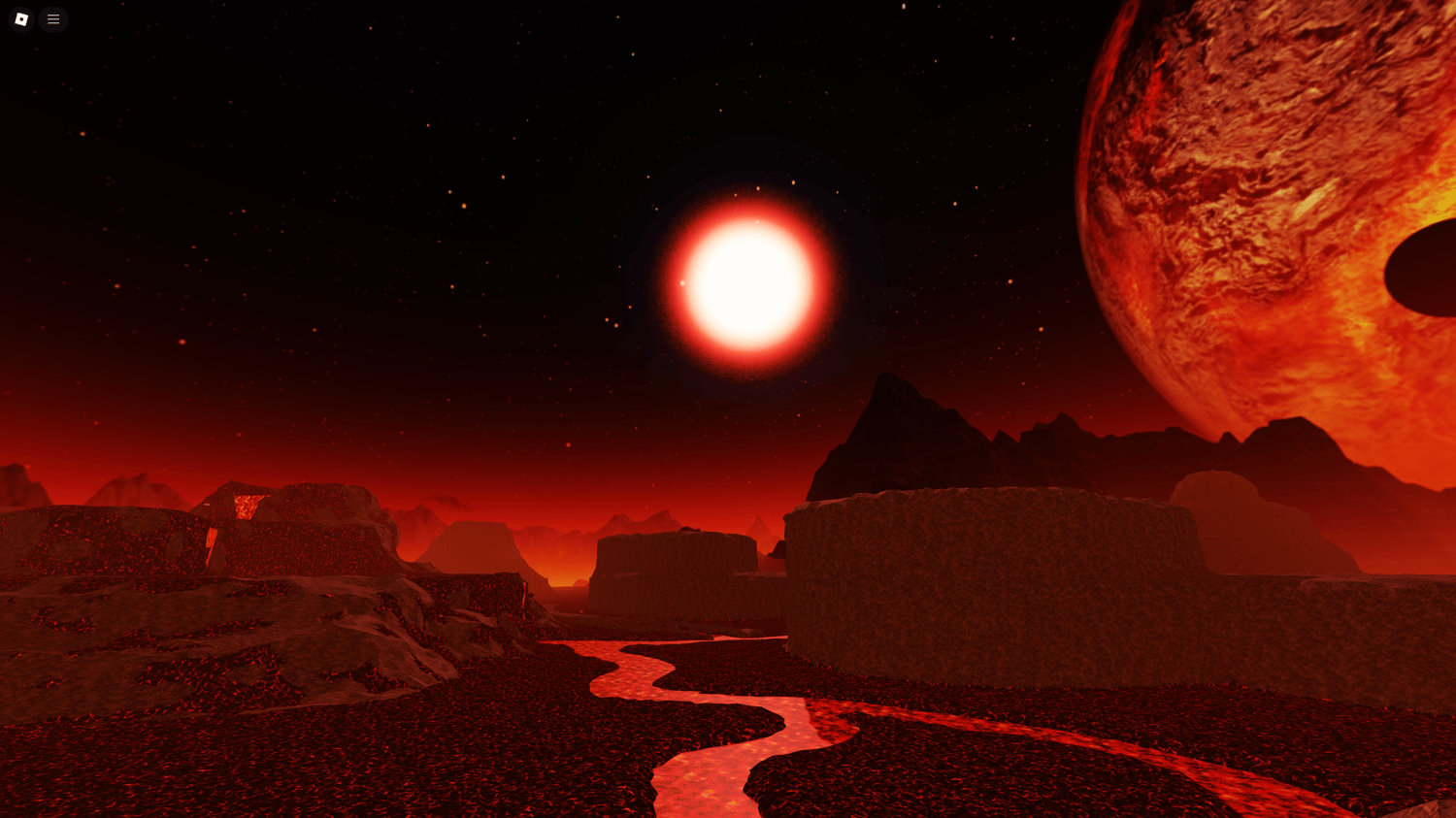 Burning planet in the skybox of a Roblox map
