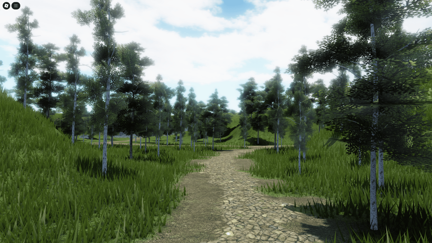 Scenic forest path in magical Roblox map
