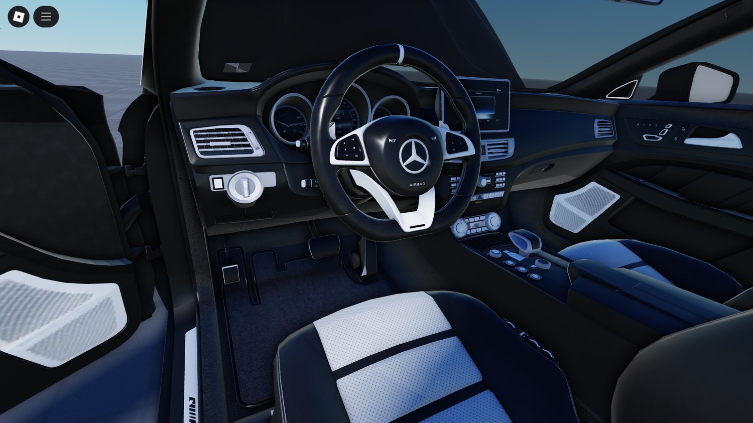 Interior view with detailed seats and steering wheel