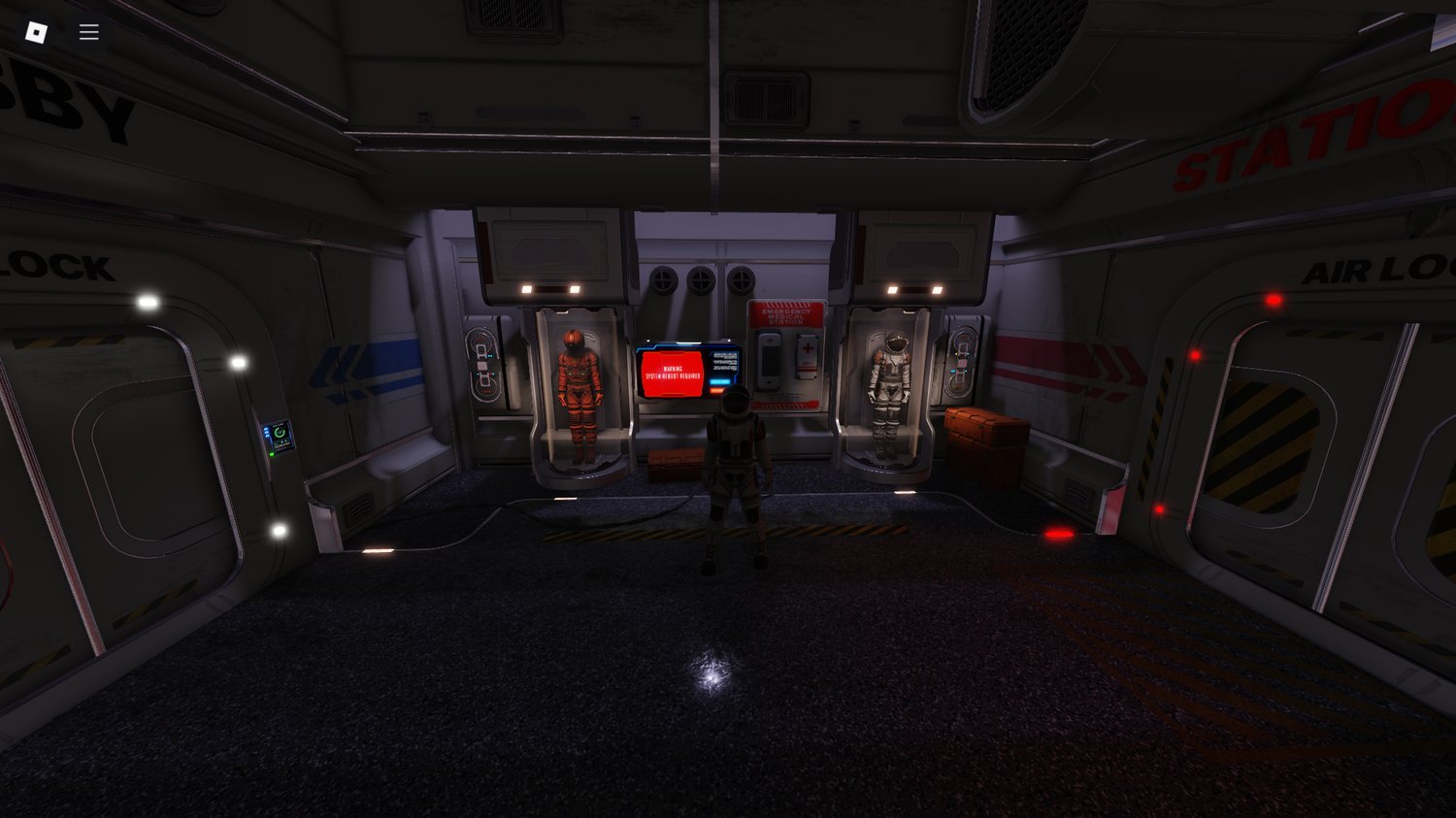 Wide view of the sci-fi plaza with solar system above