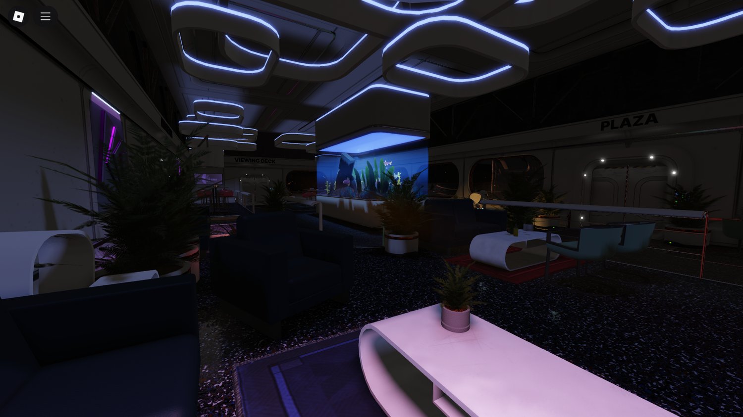Aquariums with animated fish and ambient lighting