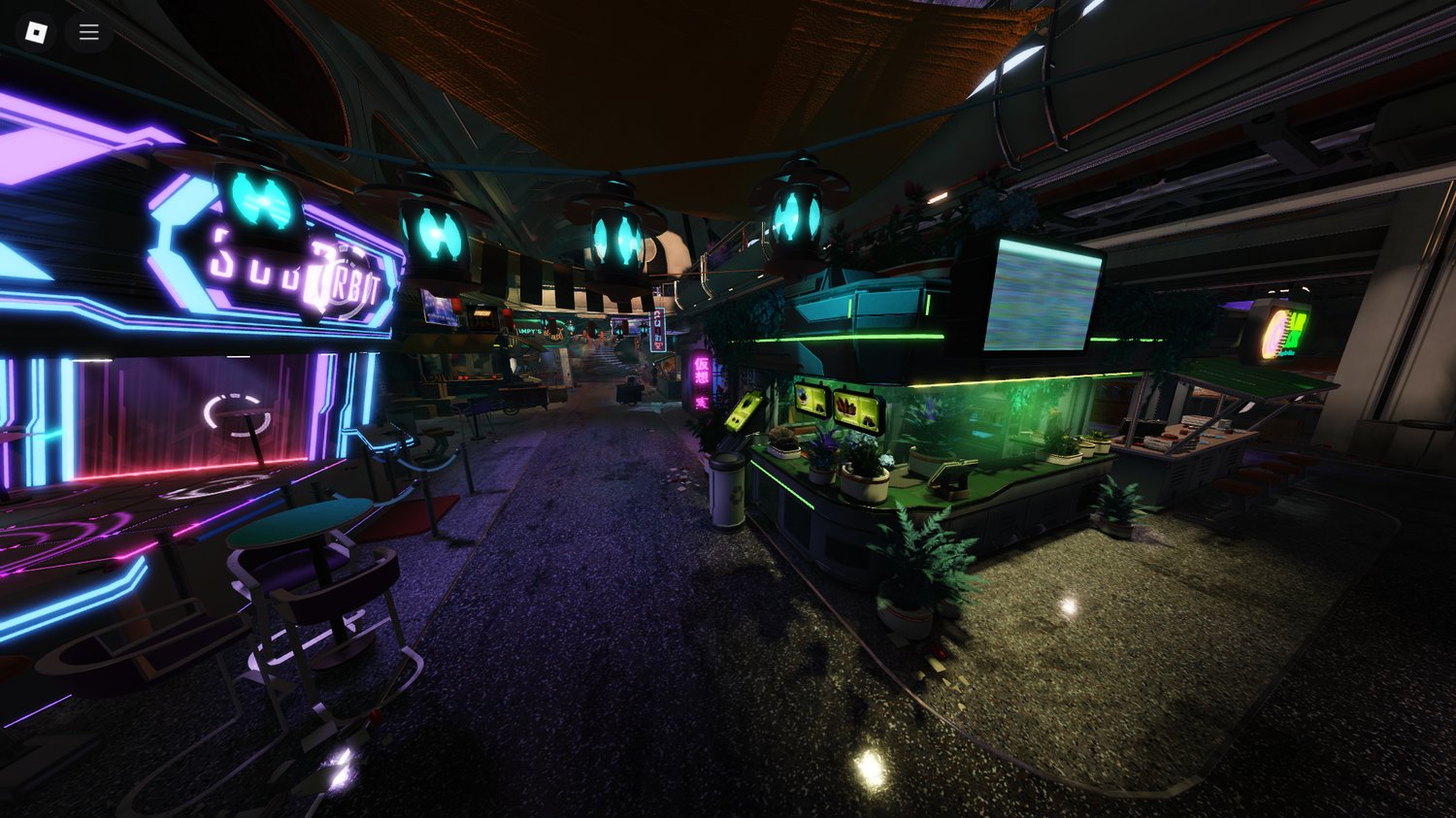 Reactor core room with lighting effects and pipes