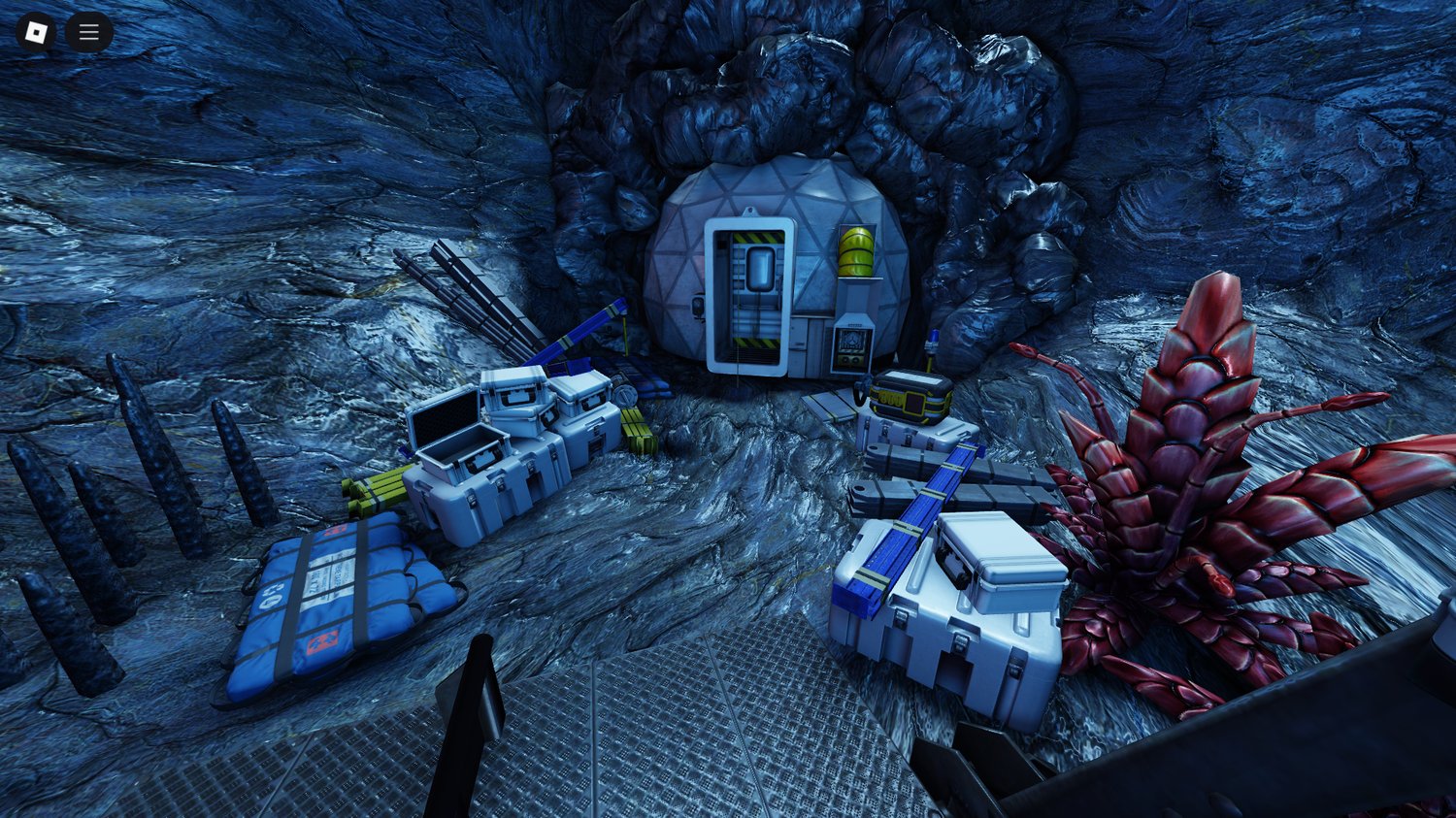 Underground control center with desks and equipment