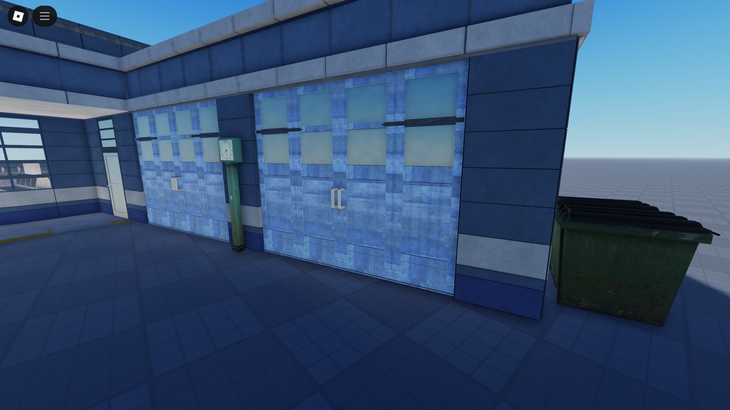 Outside parking zone and bus slots at retro game-ready Roblox station
