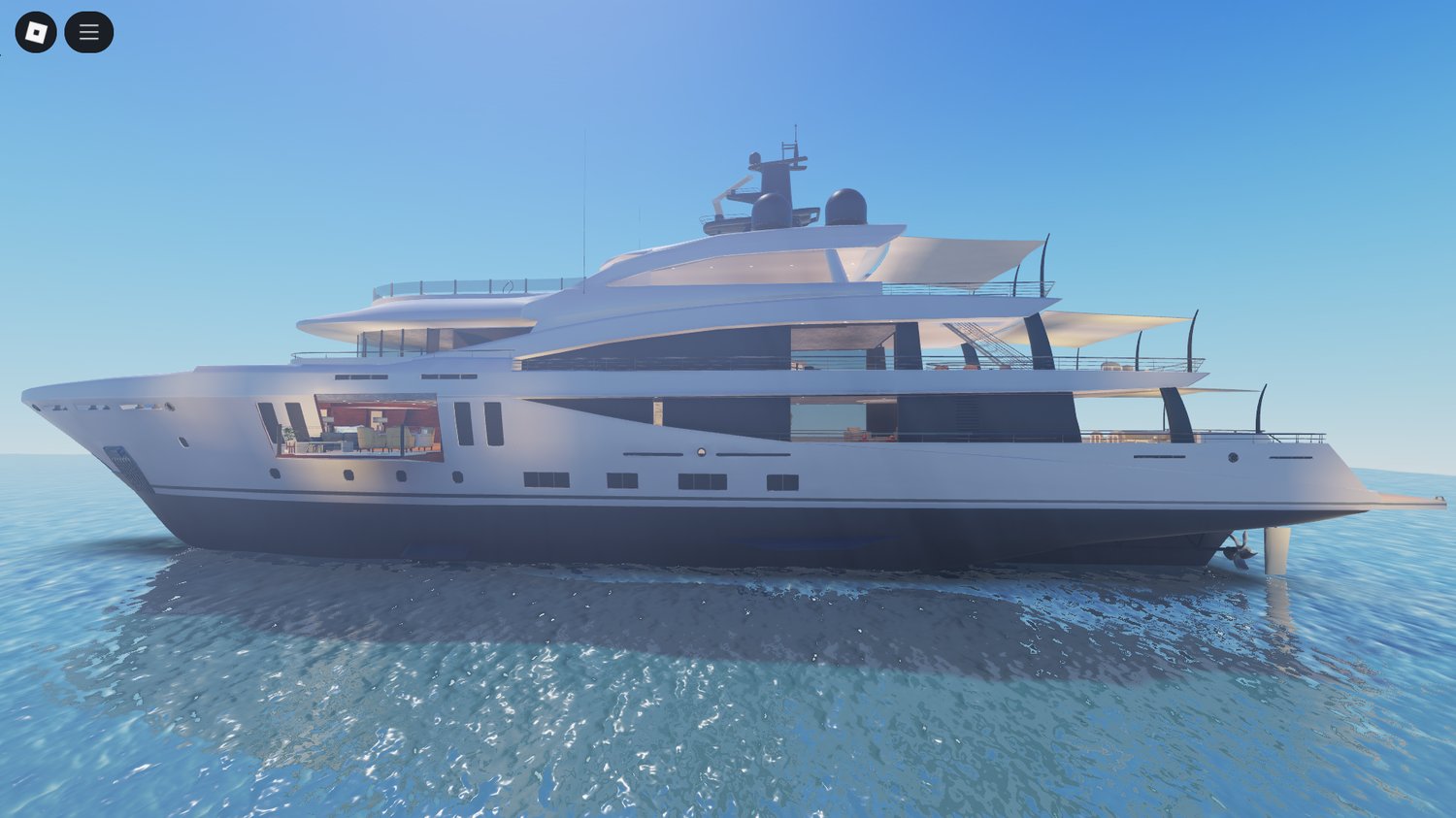 Modern luxury yacht sailing on Roblox ocean – scripted HQ roleplay asset