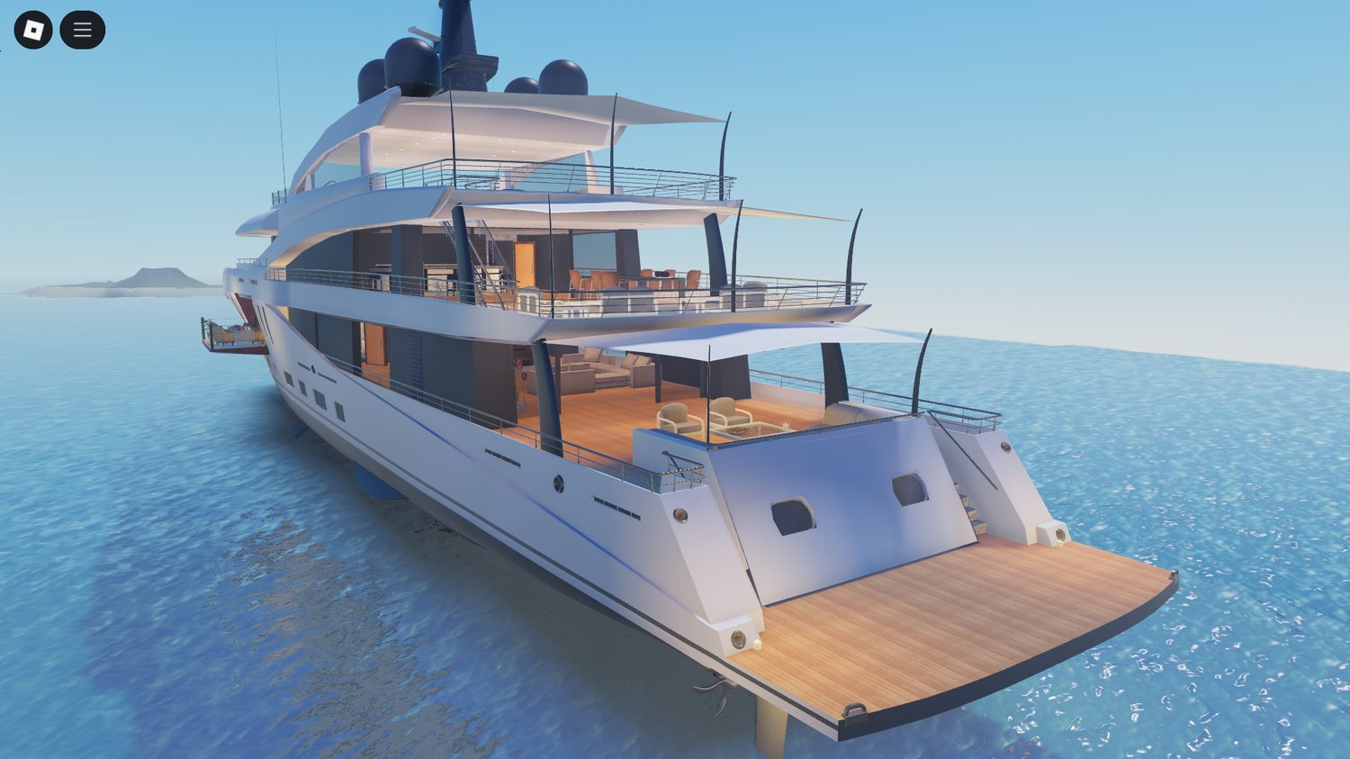 Interior lounge of scripted luxury yacht – high-end RP map for Roblox