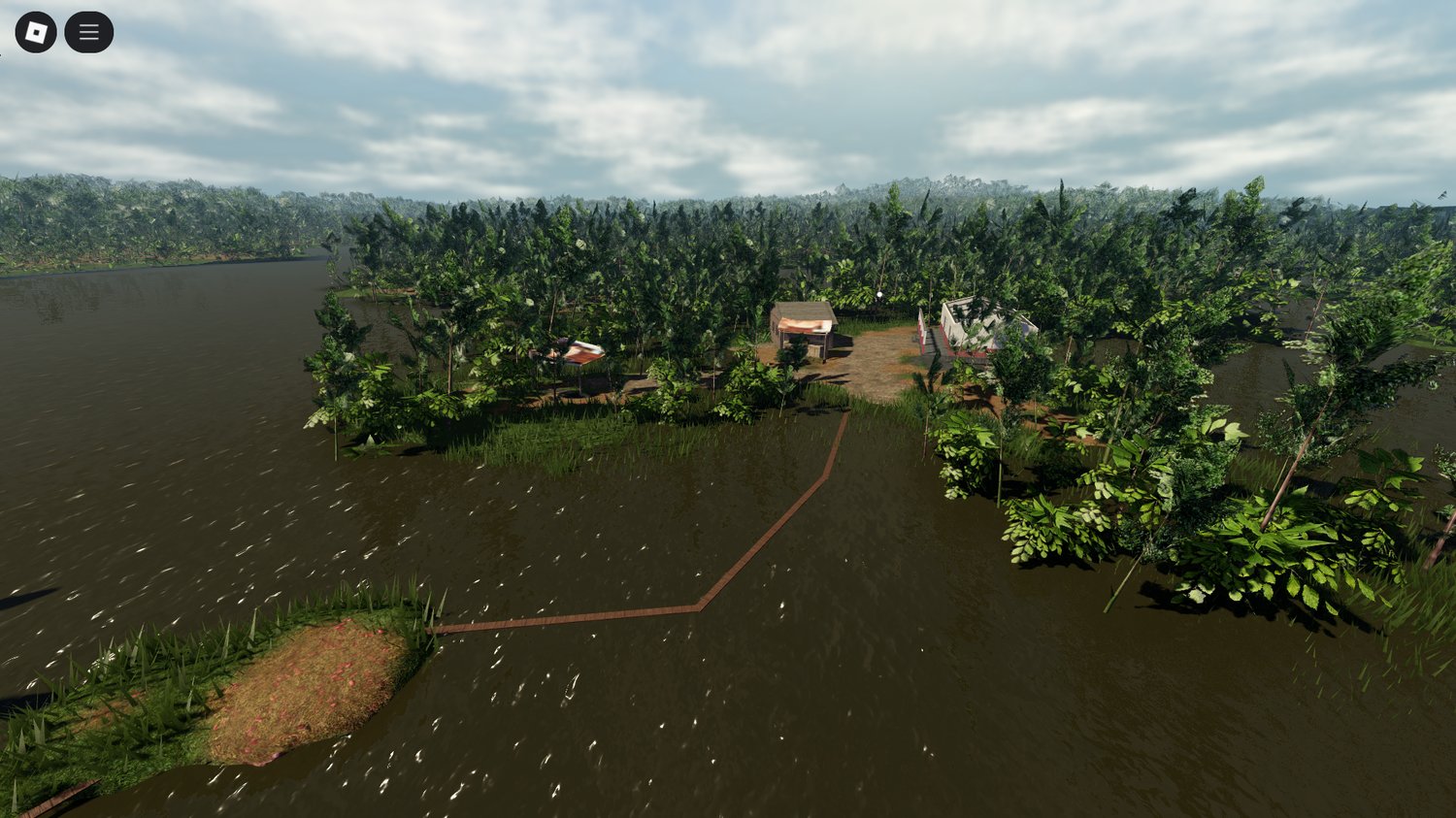 Tropical jungle landscape in Roblox with military outposts and immersive detail